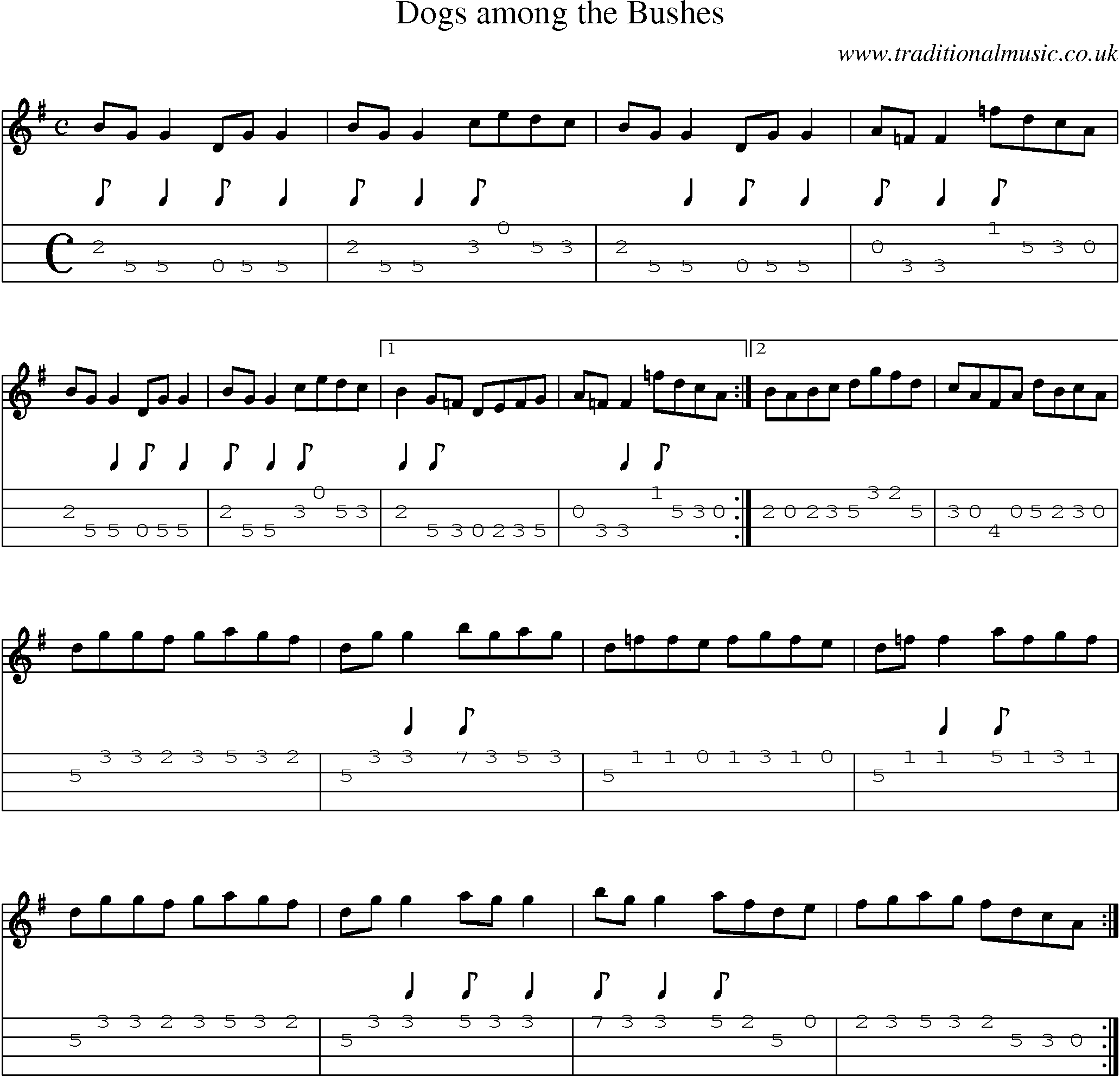 Music Score and Mandolin Tabs for Dogs Among Bushes
