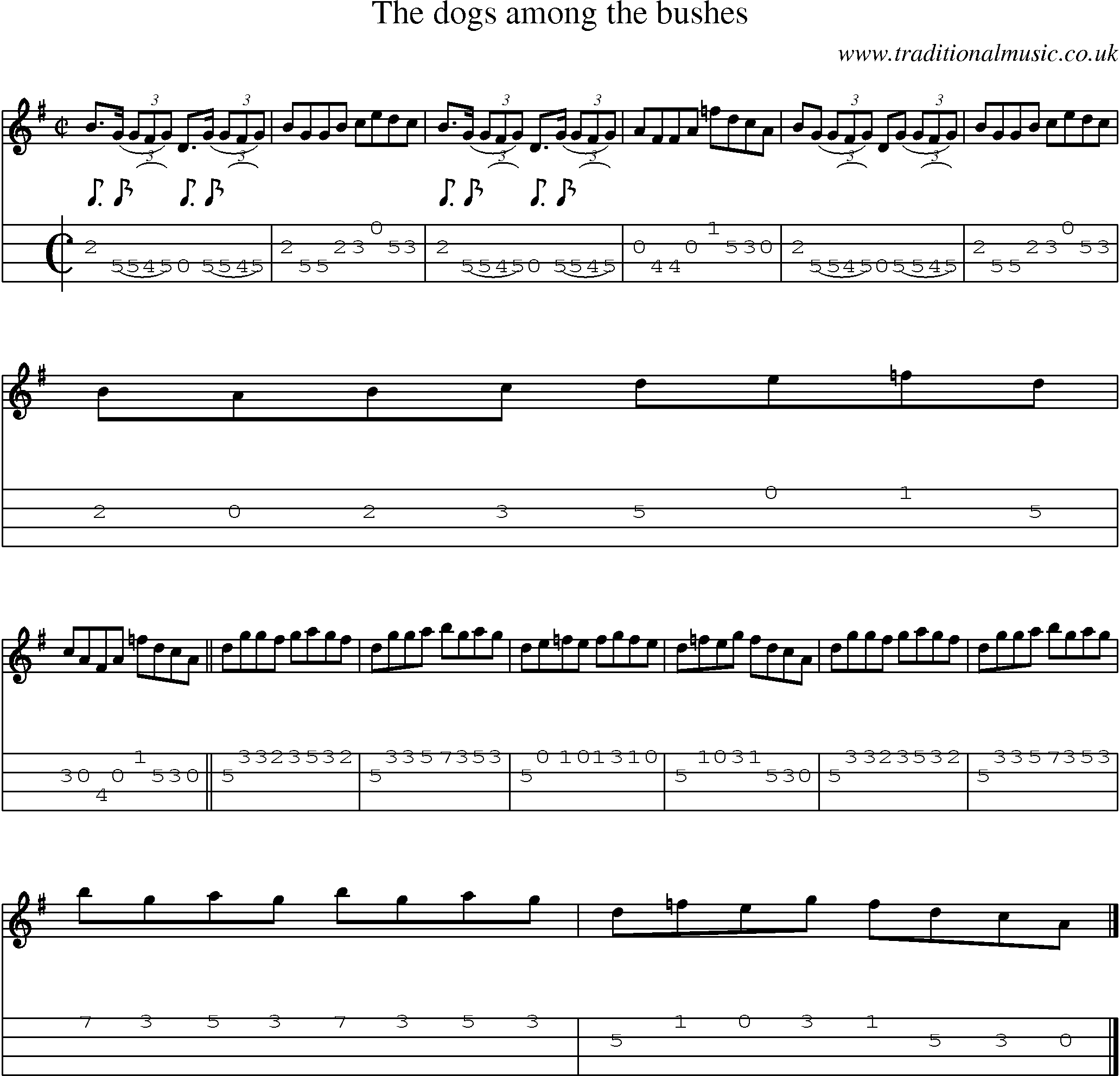 Music Score and Mandolin Tabs for Dogs Among The Bushes