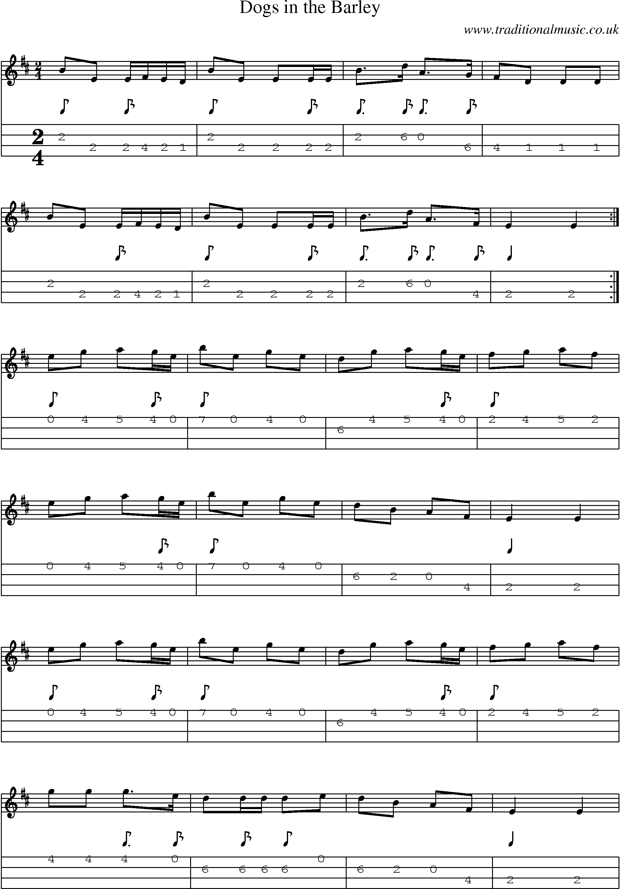 Music Score and Mandolin Tabs for Dogs In Barley