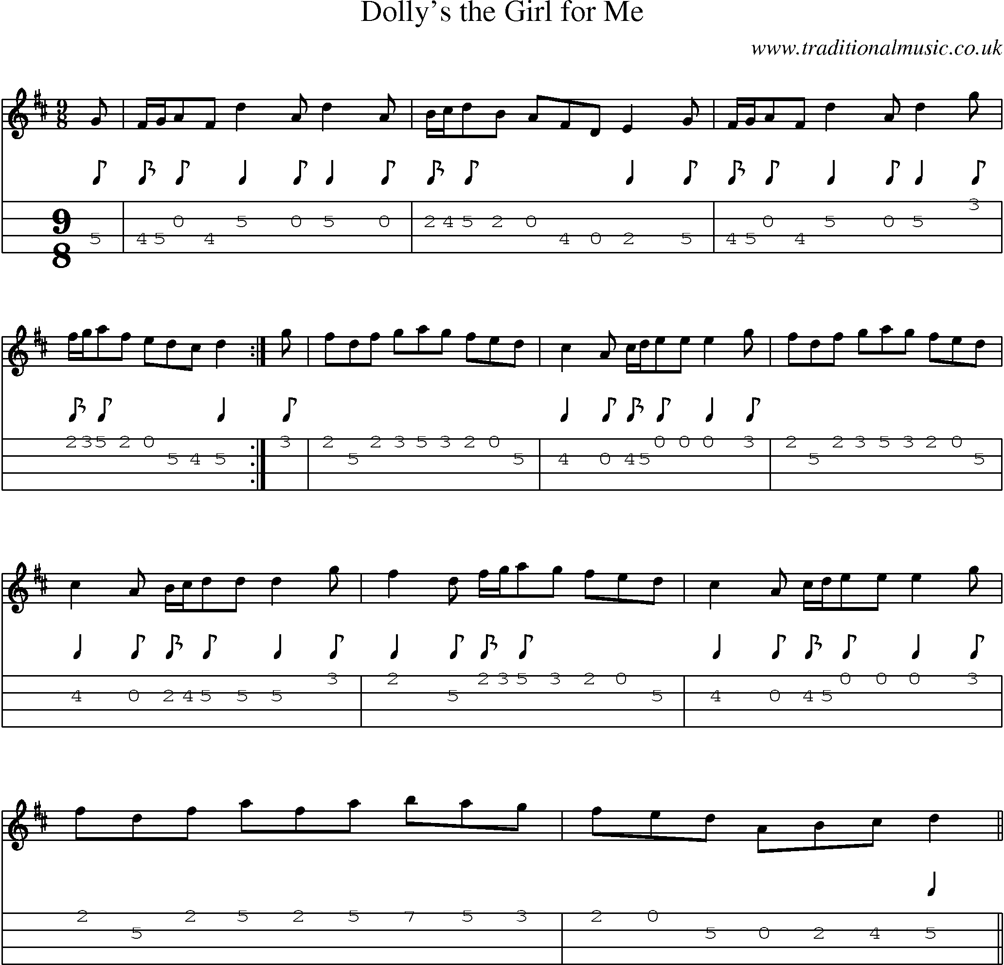 Music Score and Mandolin Tabs for Dollys Girl For Me