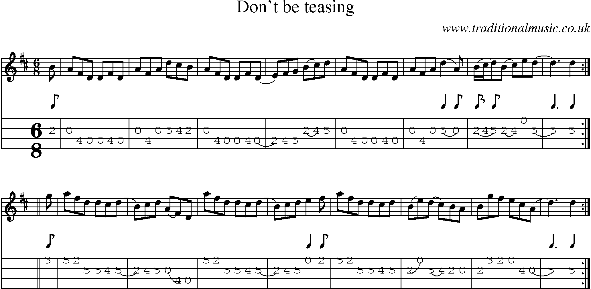 Music Score and Mandolin Tabs for Dont Be Teasing