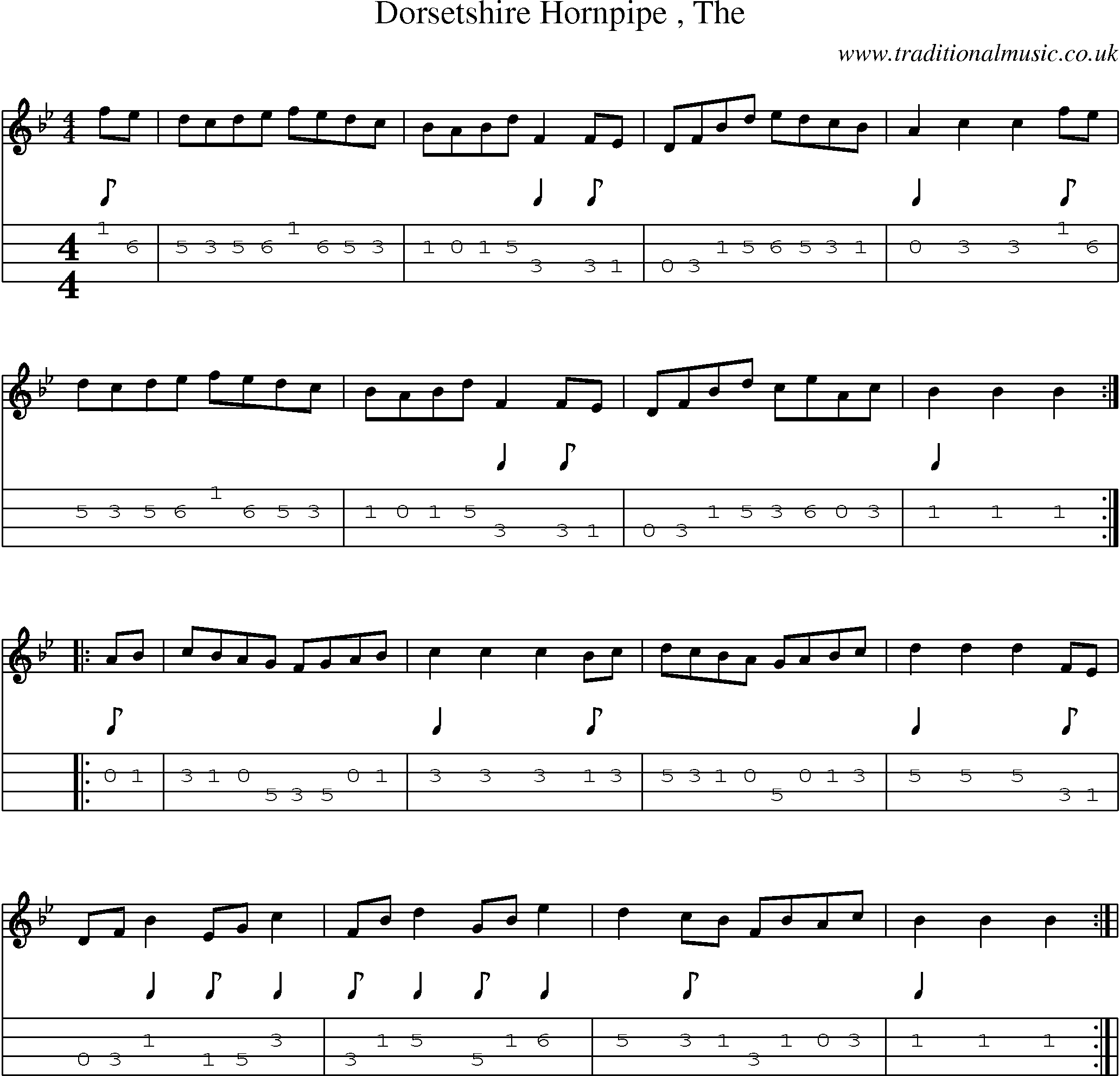 Music Score and Mandolin Tabs for Dorsetshire Hornpipe