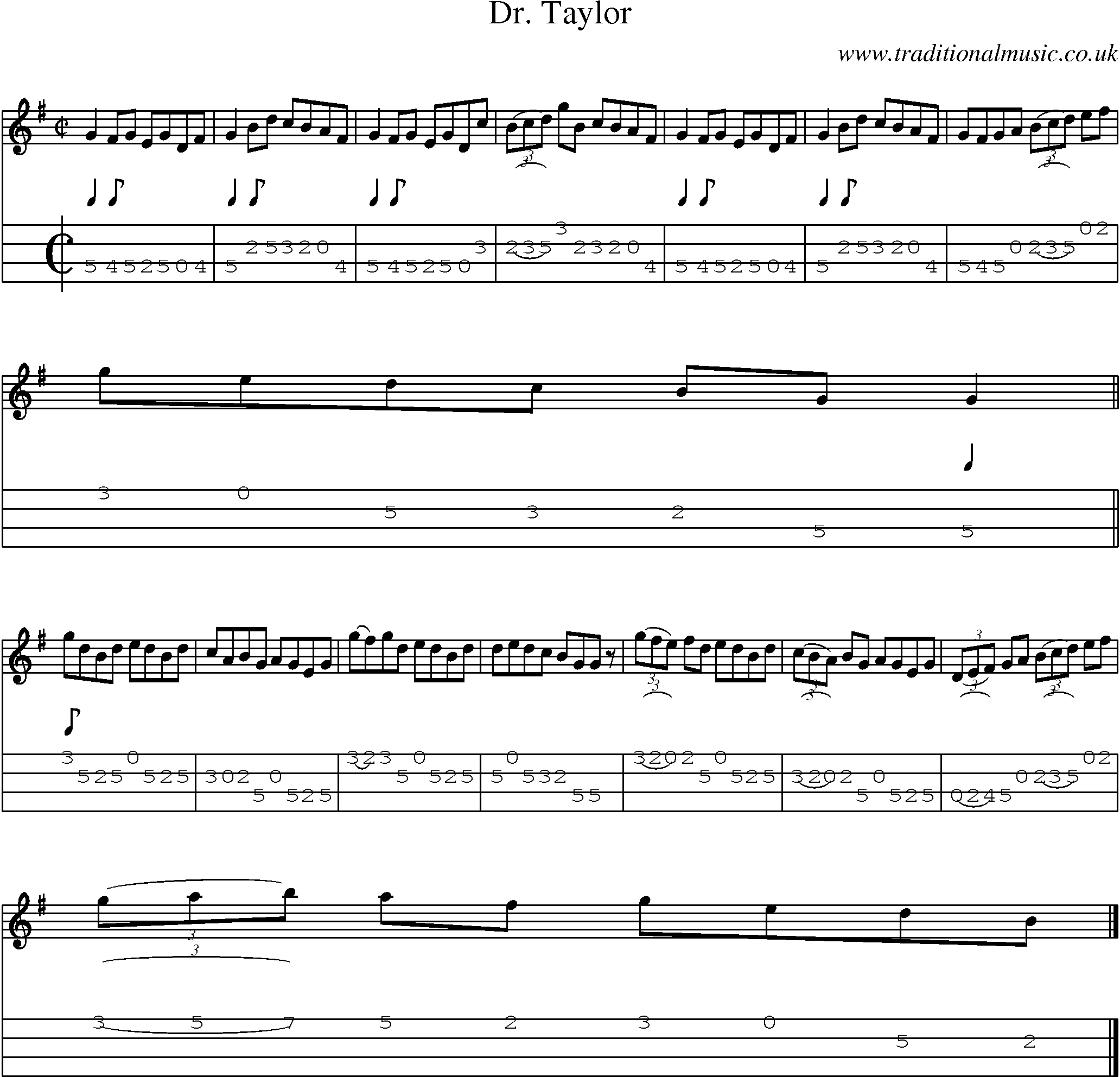Music Score and Mandolin Tabs for Dr Taylor