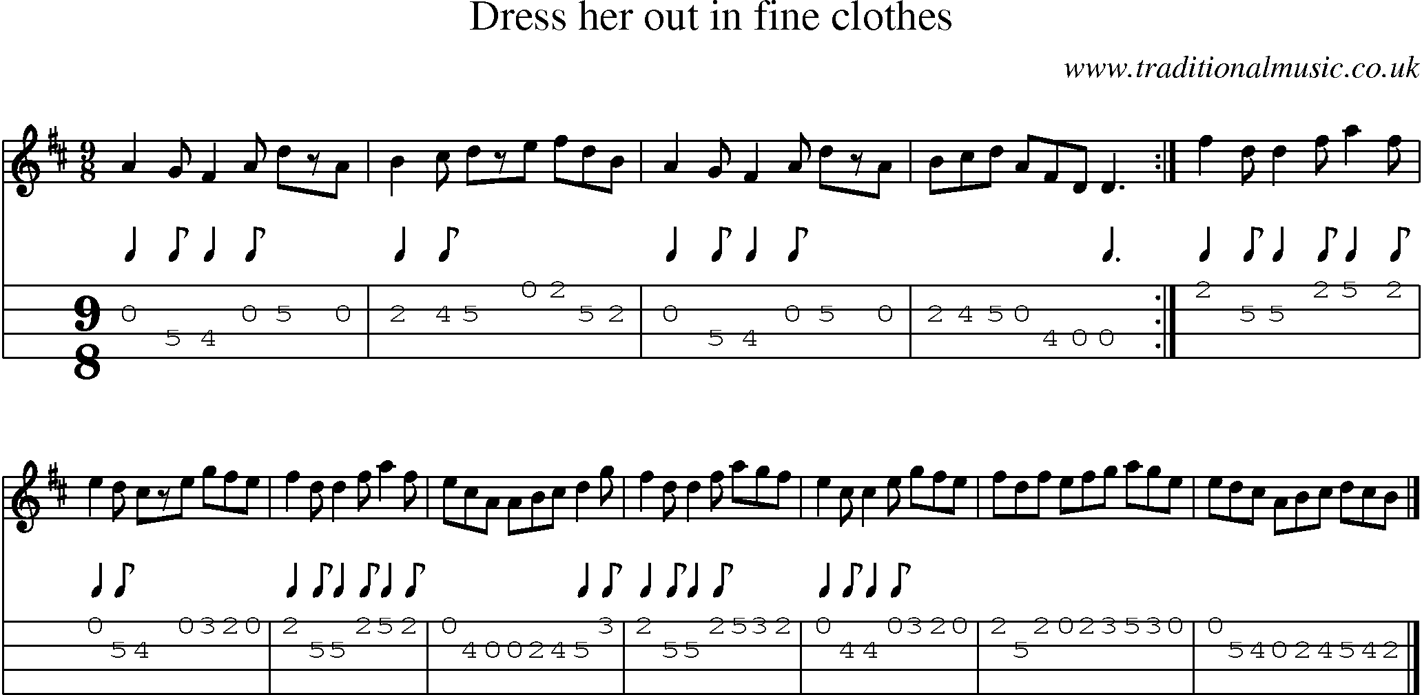 Music Score and Mandolin Tabs for Dress Her Out In Fine Clothes
