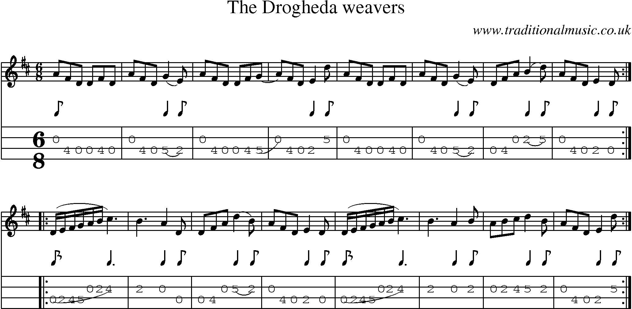 Music Score and Mandolin Tabs for Drogheda Weavers