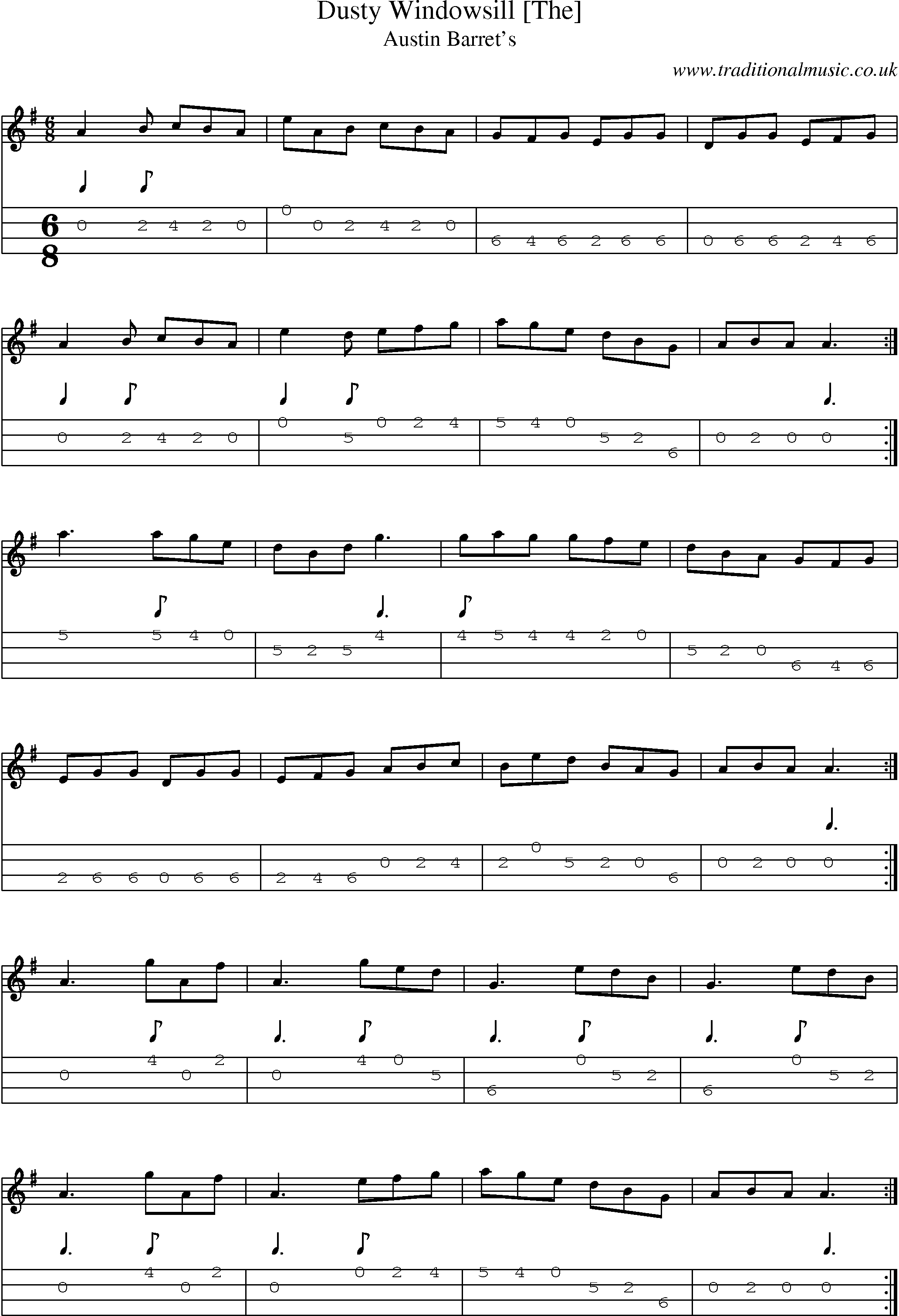 Music Score and Mandolin Tabs for Dusty Windowsill 2