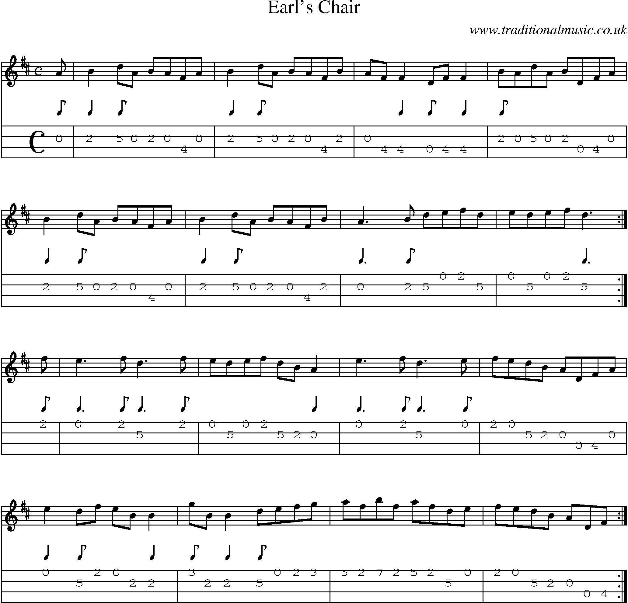 Music Score and Mandolin Tabs for Earls Chair