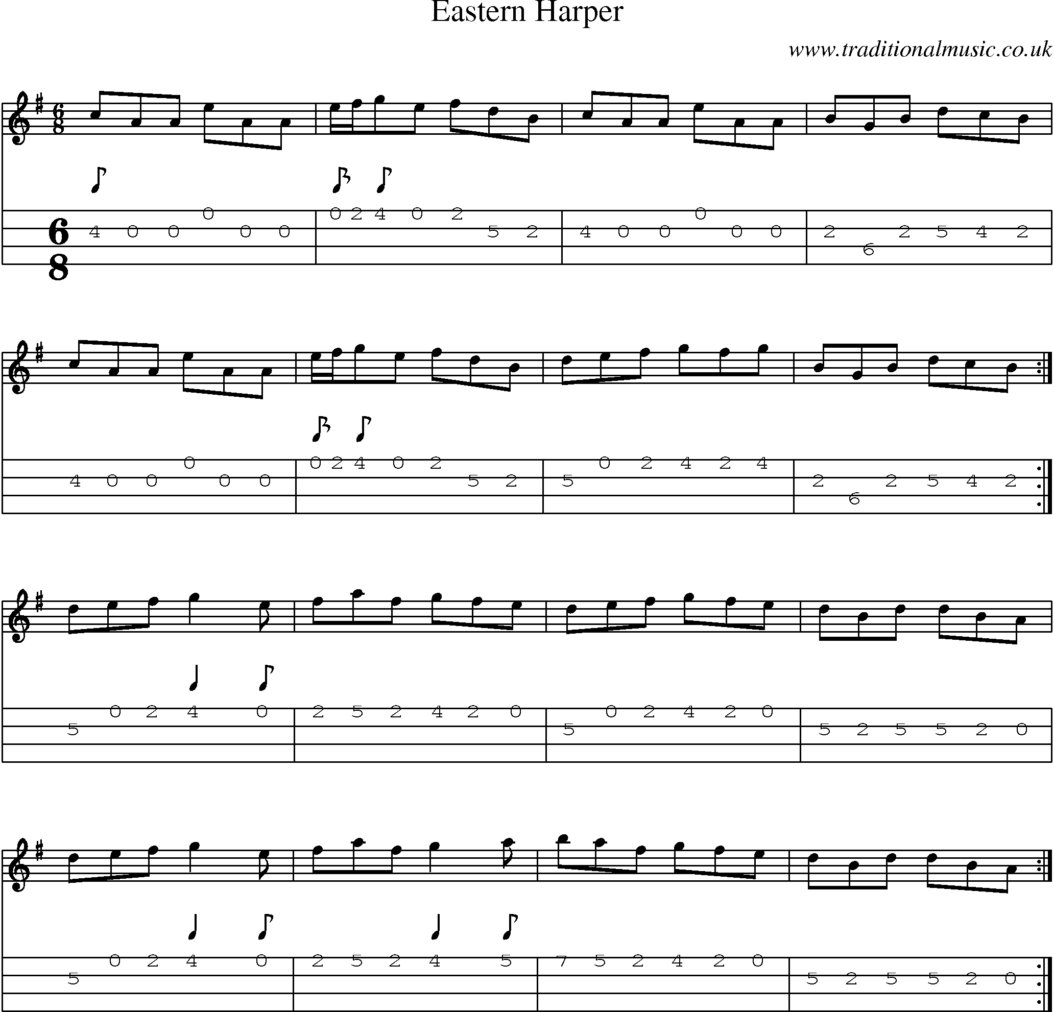 Music Score and Mandolin Tabs for Eastern Harper