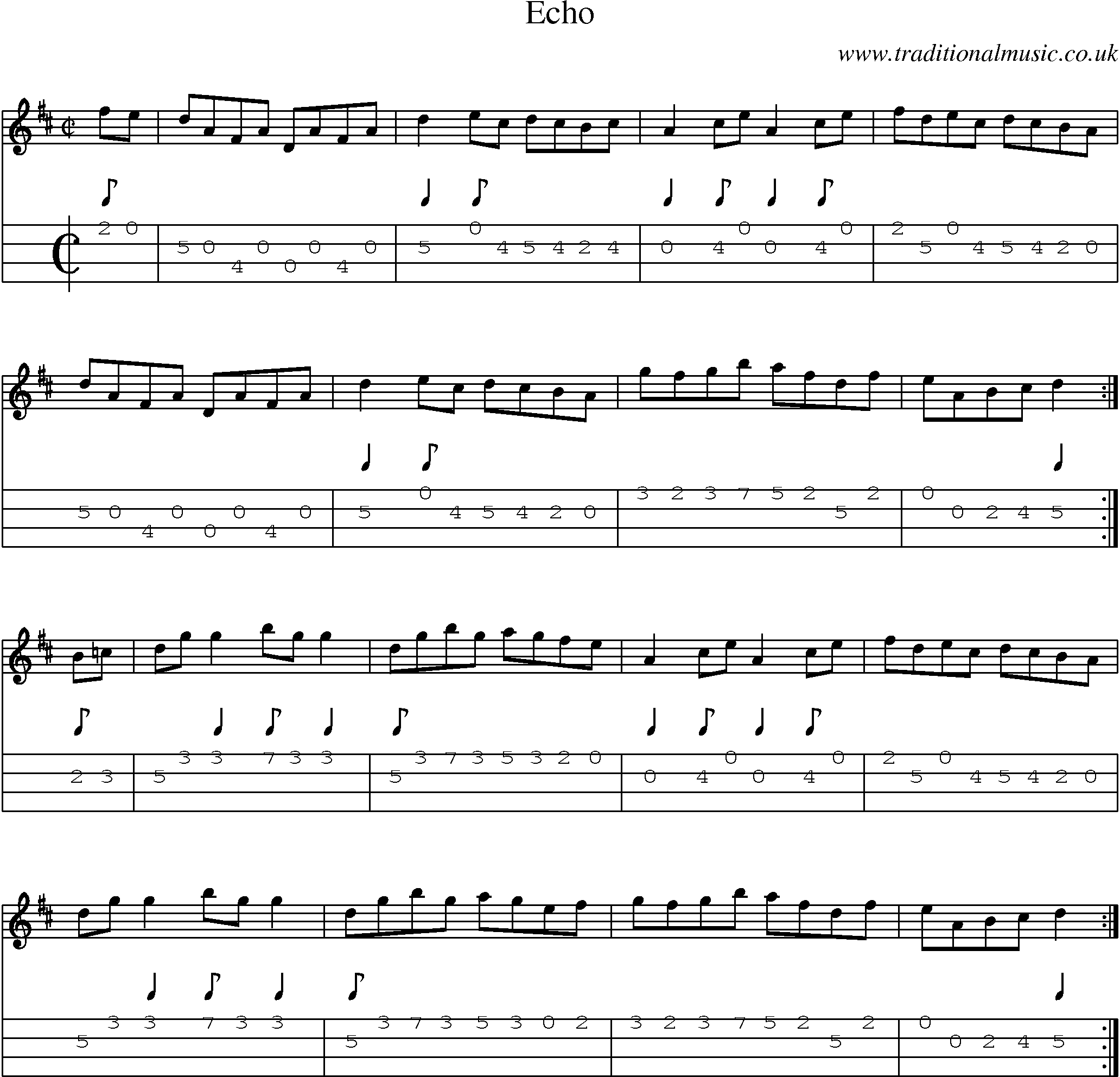 Music Score and Mandolin Tabs for Echo
