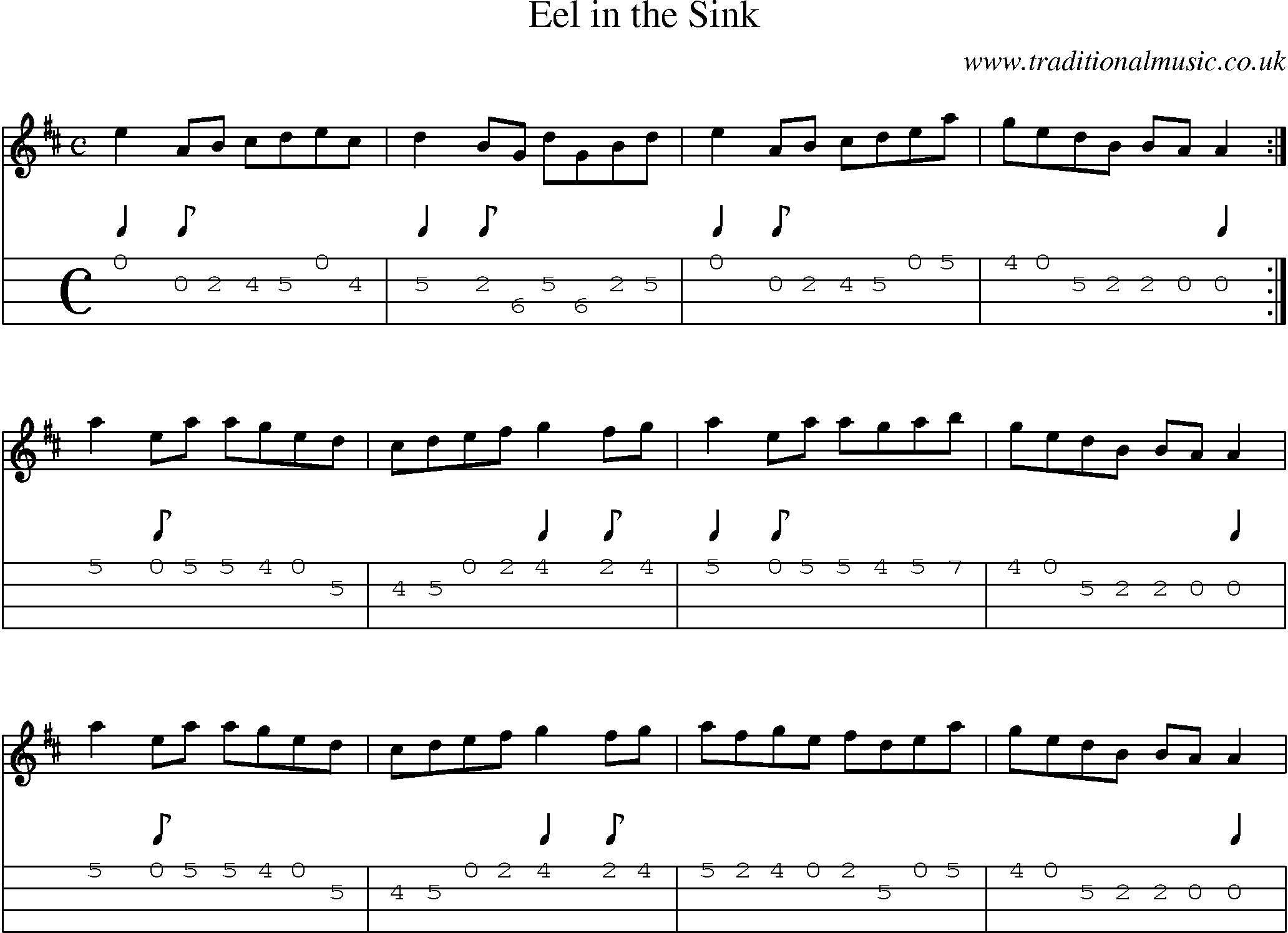 Music Score and Mandolin Tabs for Eel In Sink