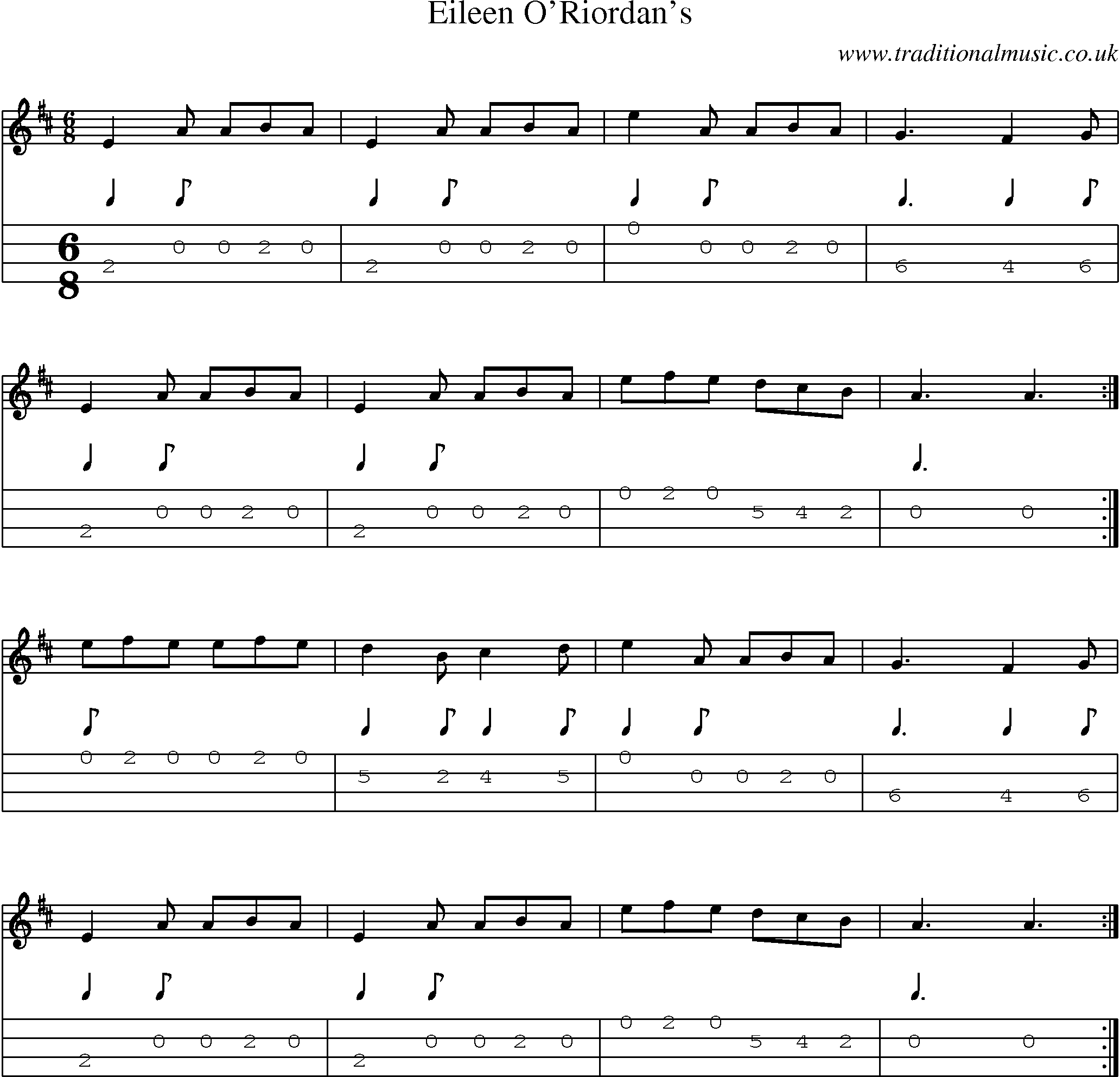 Music Score and Mandolin Tabs for Eileen Oriordans