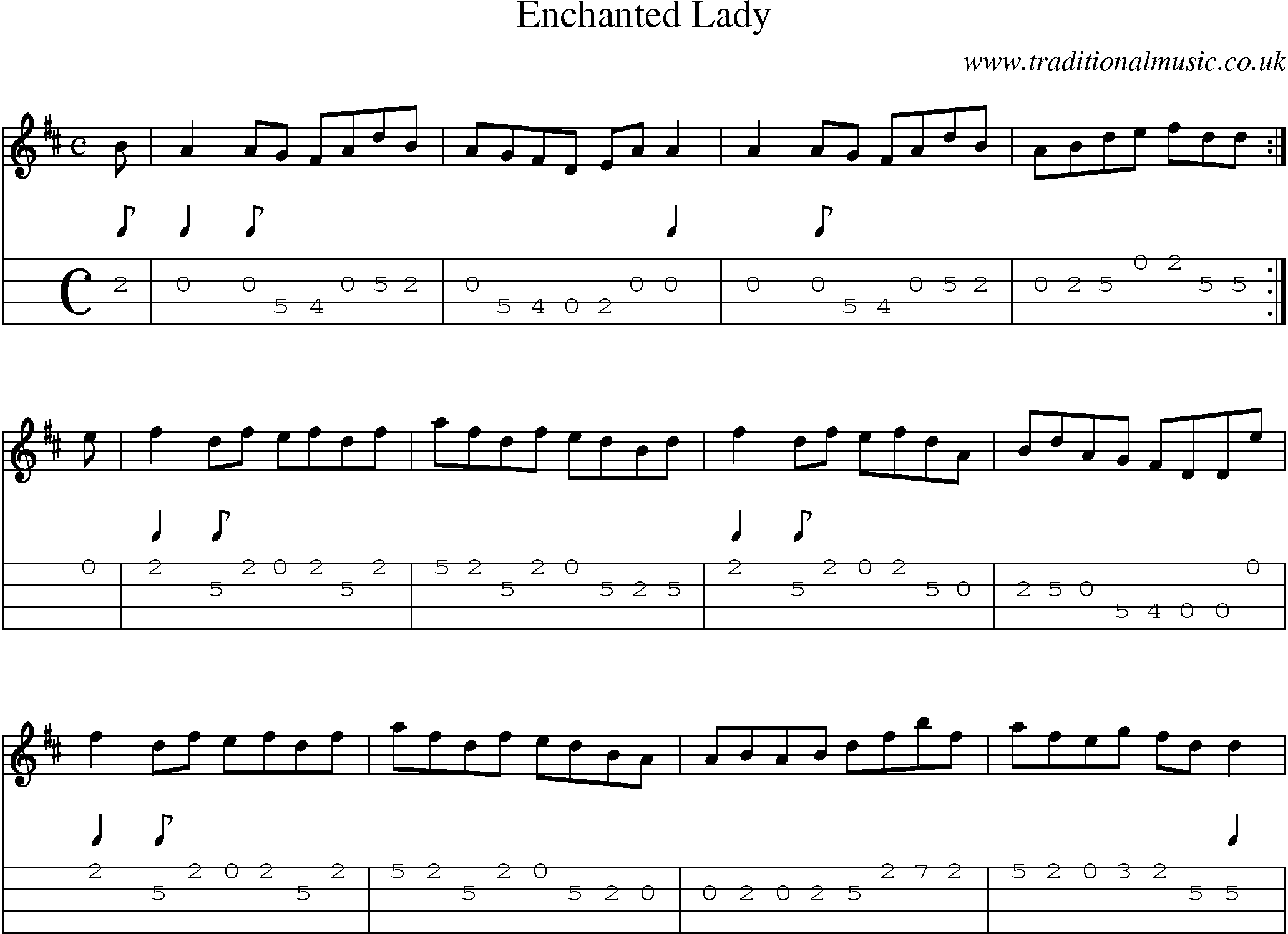 Music Score and Mandolin Tabs for Enchanted Lady