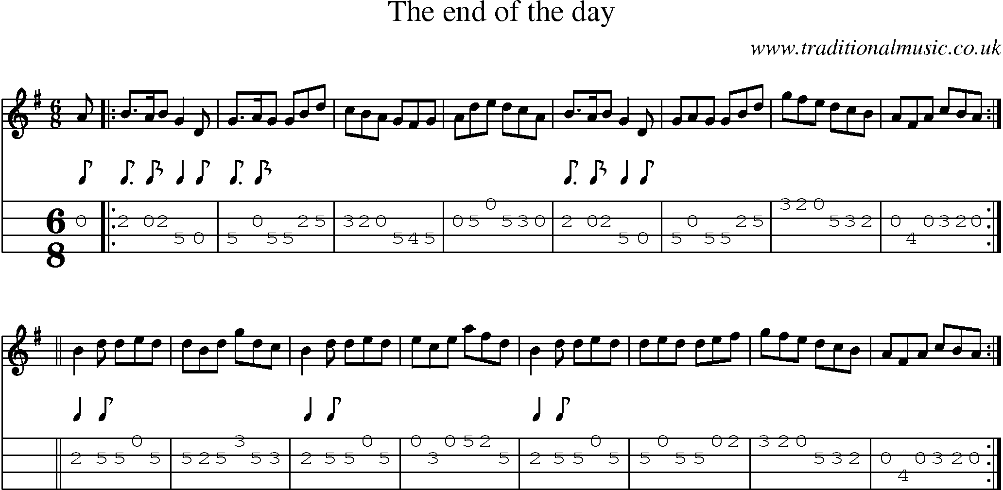 Music Score and Mandolin Tabs for End Of The Day