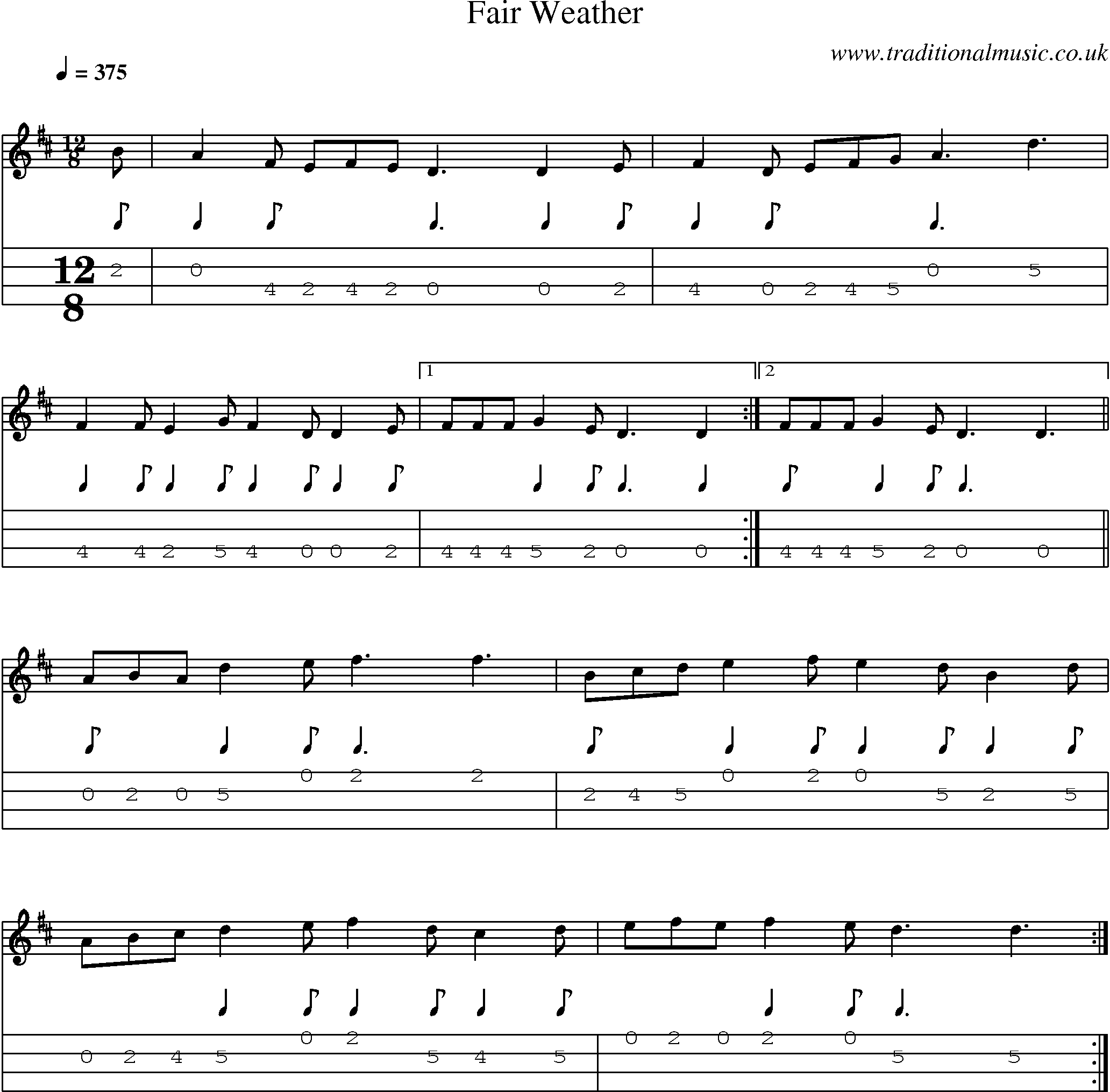 Music Score and Mandolin Tabs for Fair Weather