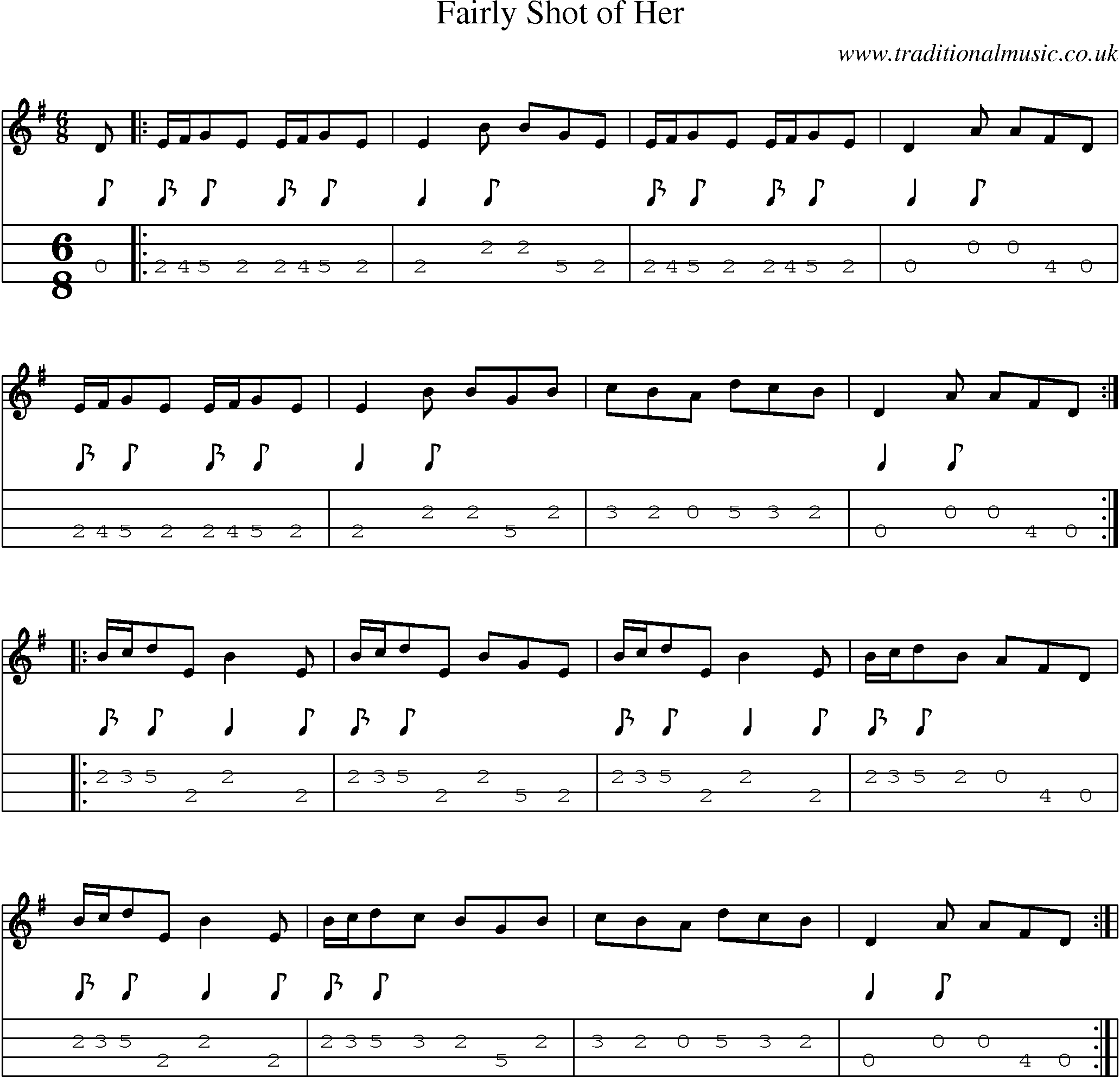 Music Score and Mandolin Tabs for Fairly Shot Of Her