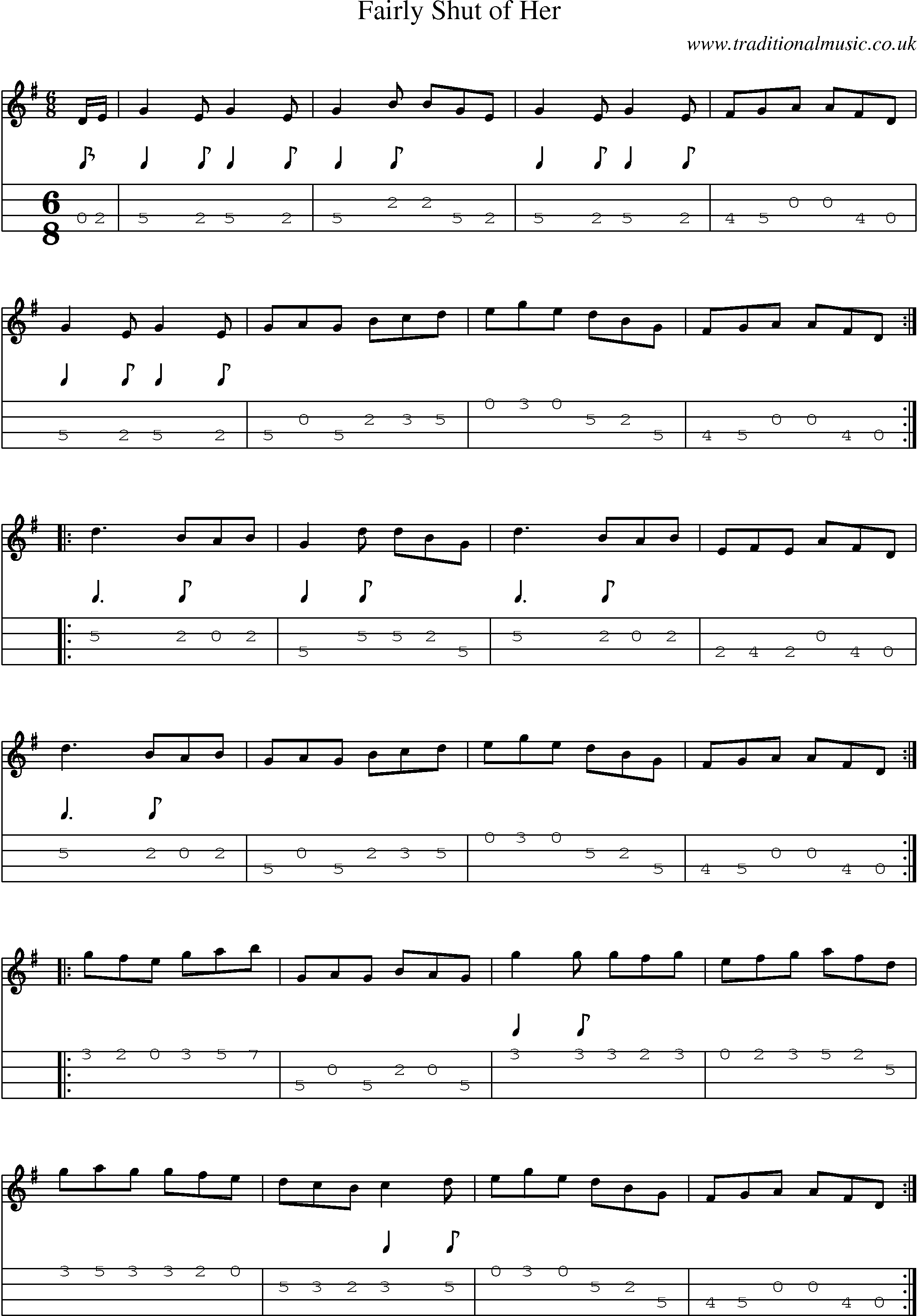 Music Score and Mandolin Tabs for Fairly Shut Of Her