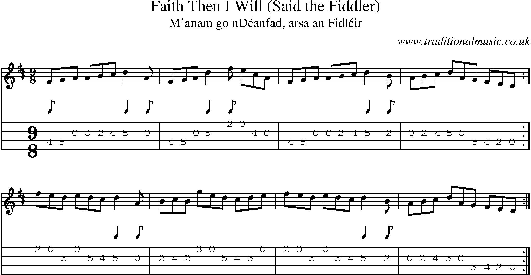 Music Score and Mandolin Tabs for Faithn I Will (said Fiddler)