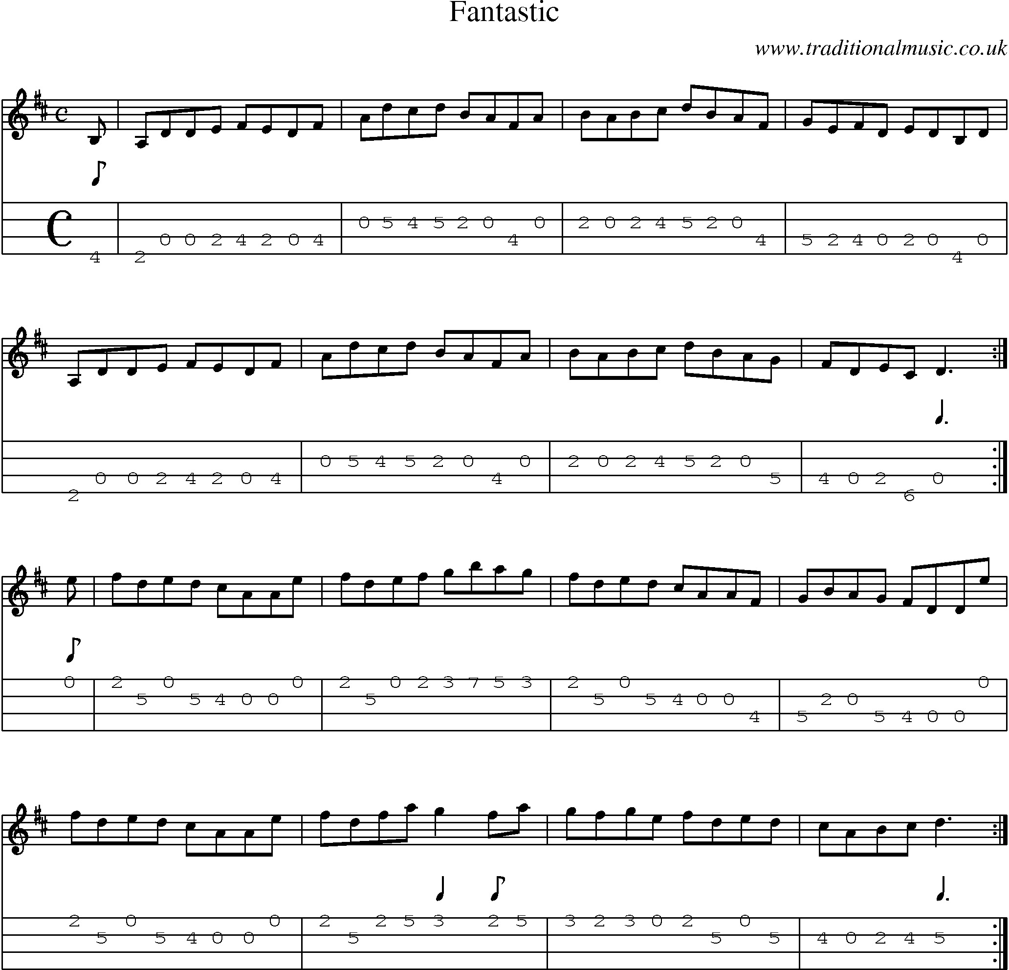 Music Score and Mandolin Tabs for Fantastic