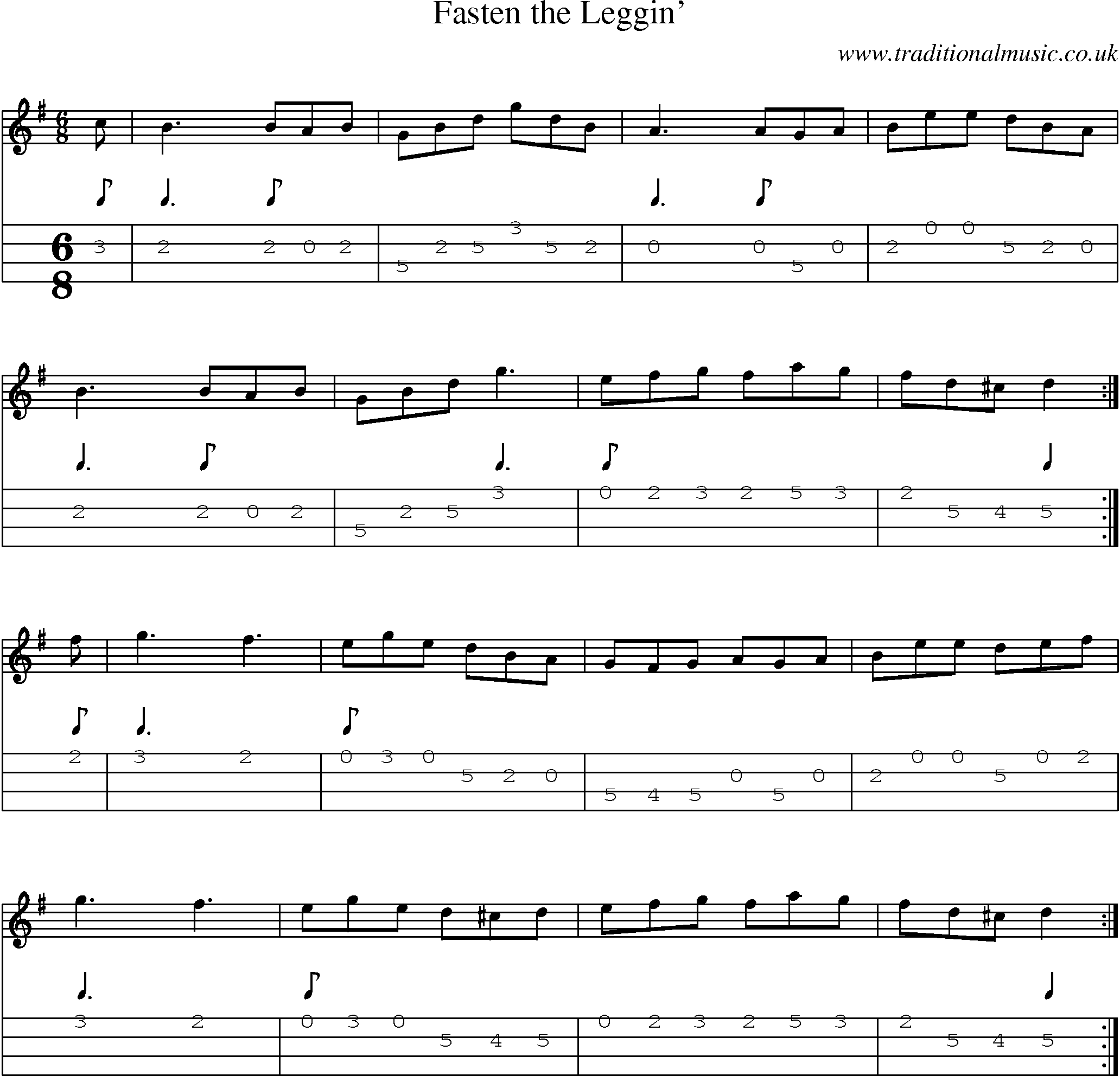 Music Score and Mandolin Tabs for Fasten Leggin