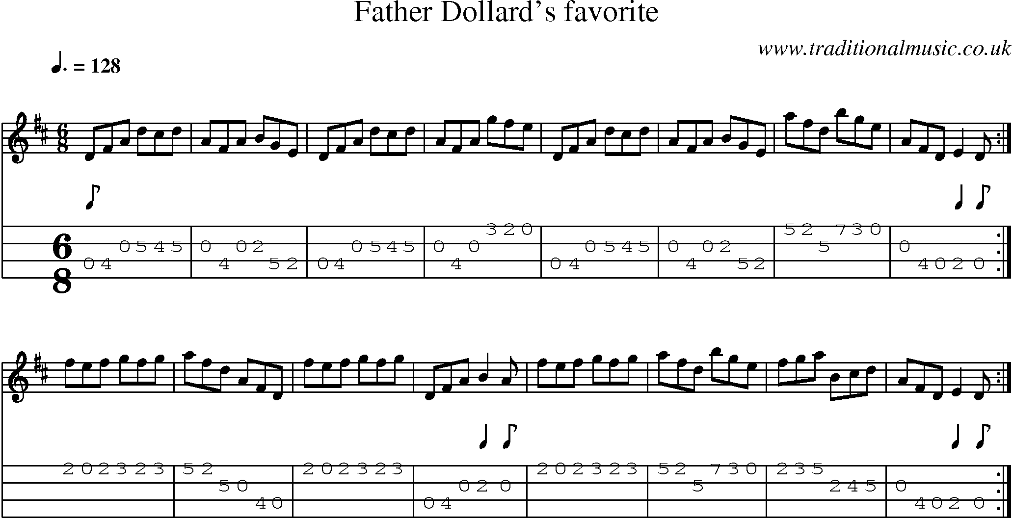 Music Score and Mandolin Tabs for Father Dollards Favorite