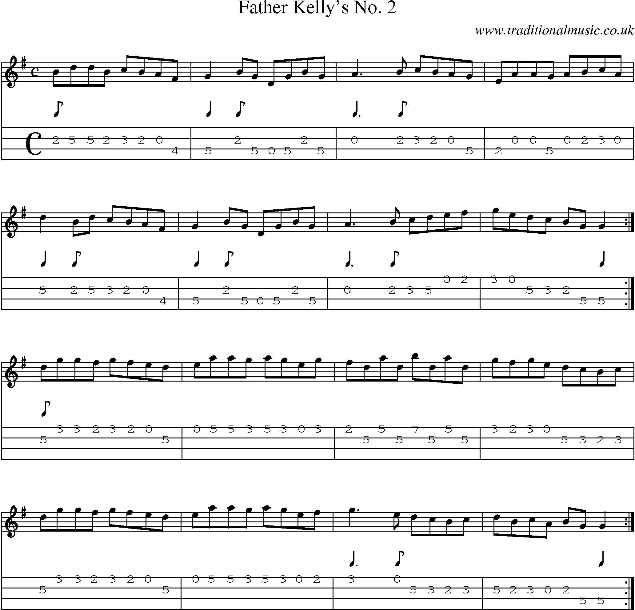 Music Score and Mandolin Tabs for Father Kellys No 2