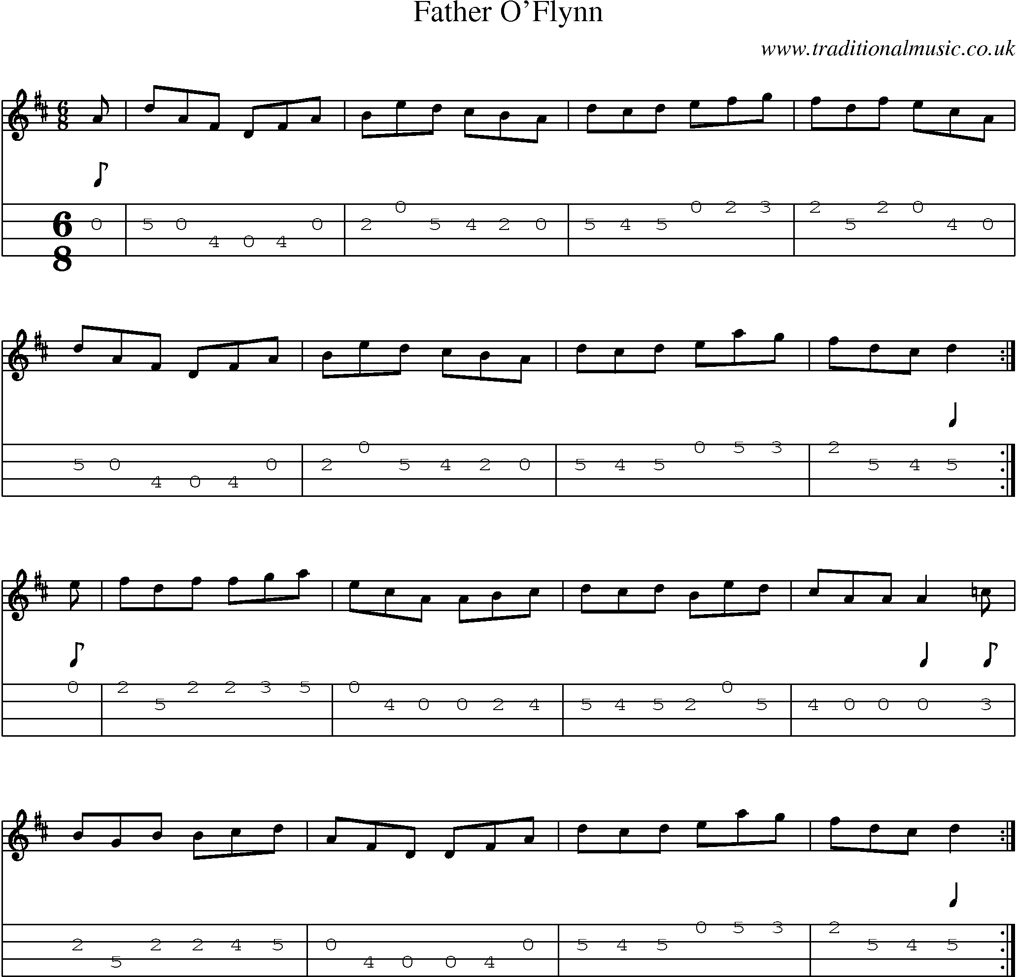 Music Score and Mandolin Tabs for Father Oflynn