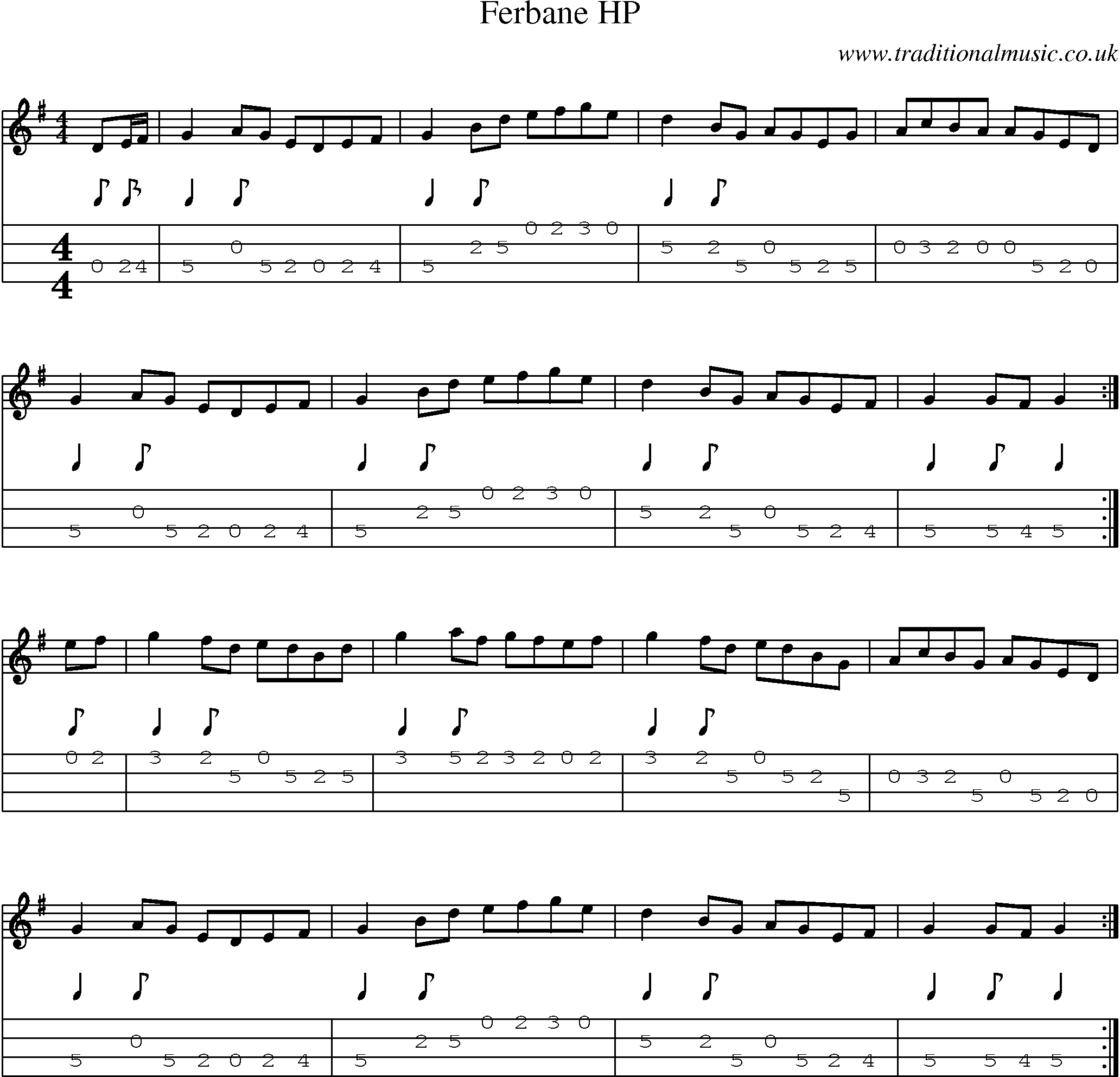 Music Score and Mandolin Tabs for Ferbane