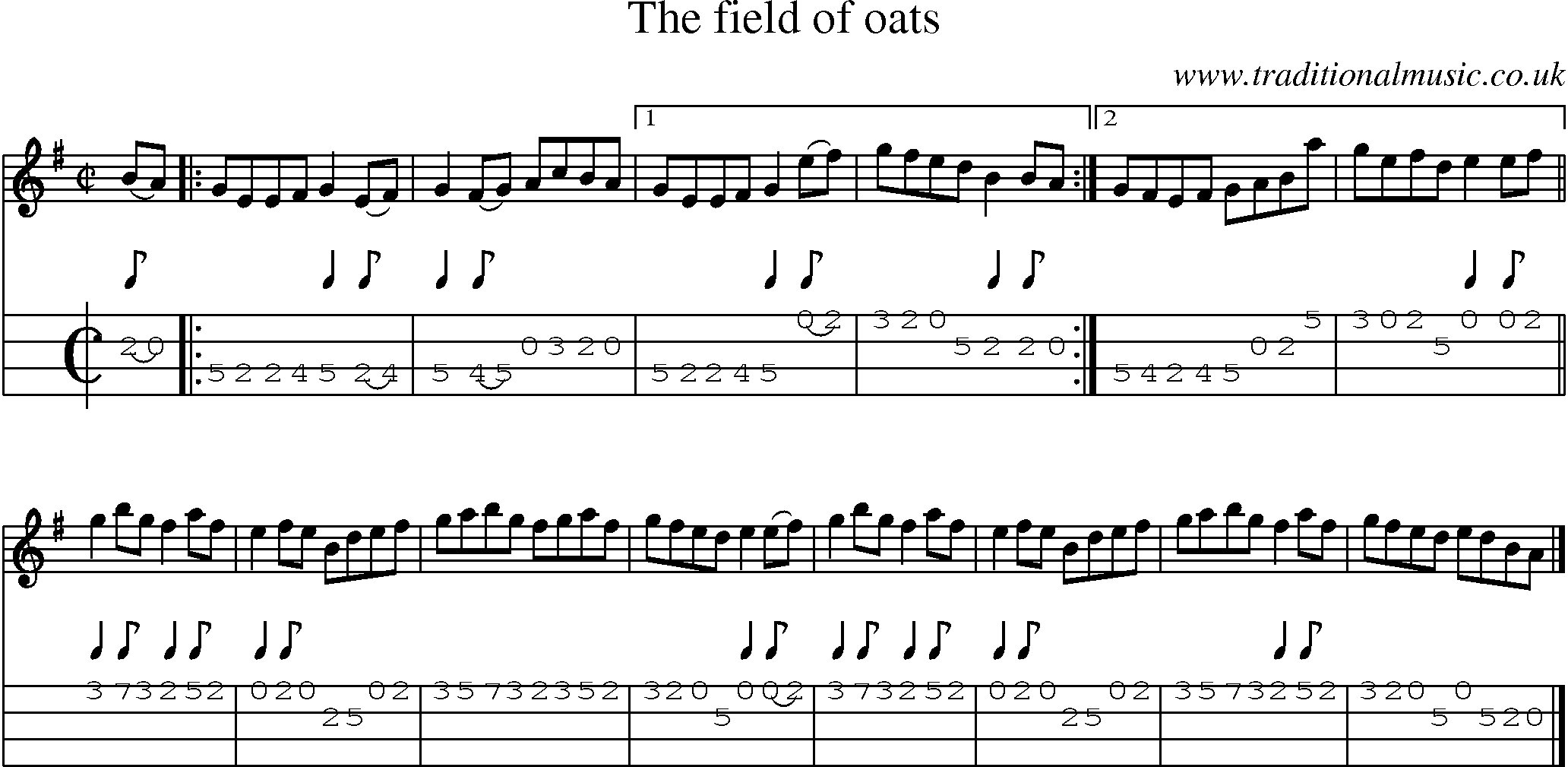 Music Score and Mandolin Tabs for Field Of Oats