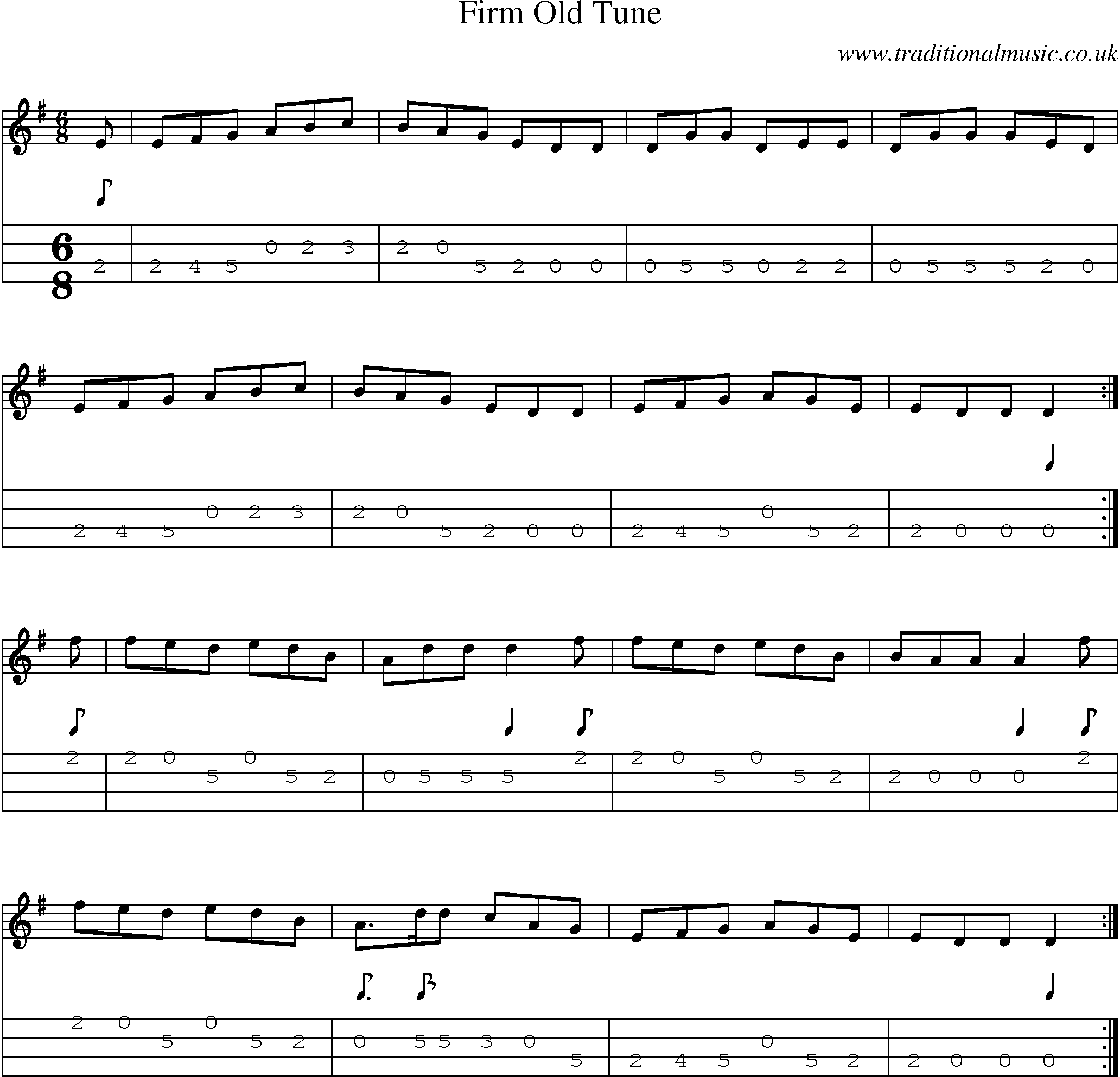 Music Score and Mandolin Tabs for Firm Old Tune
