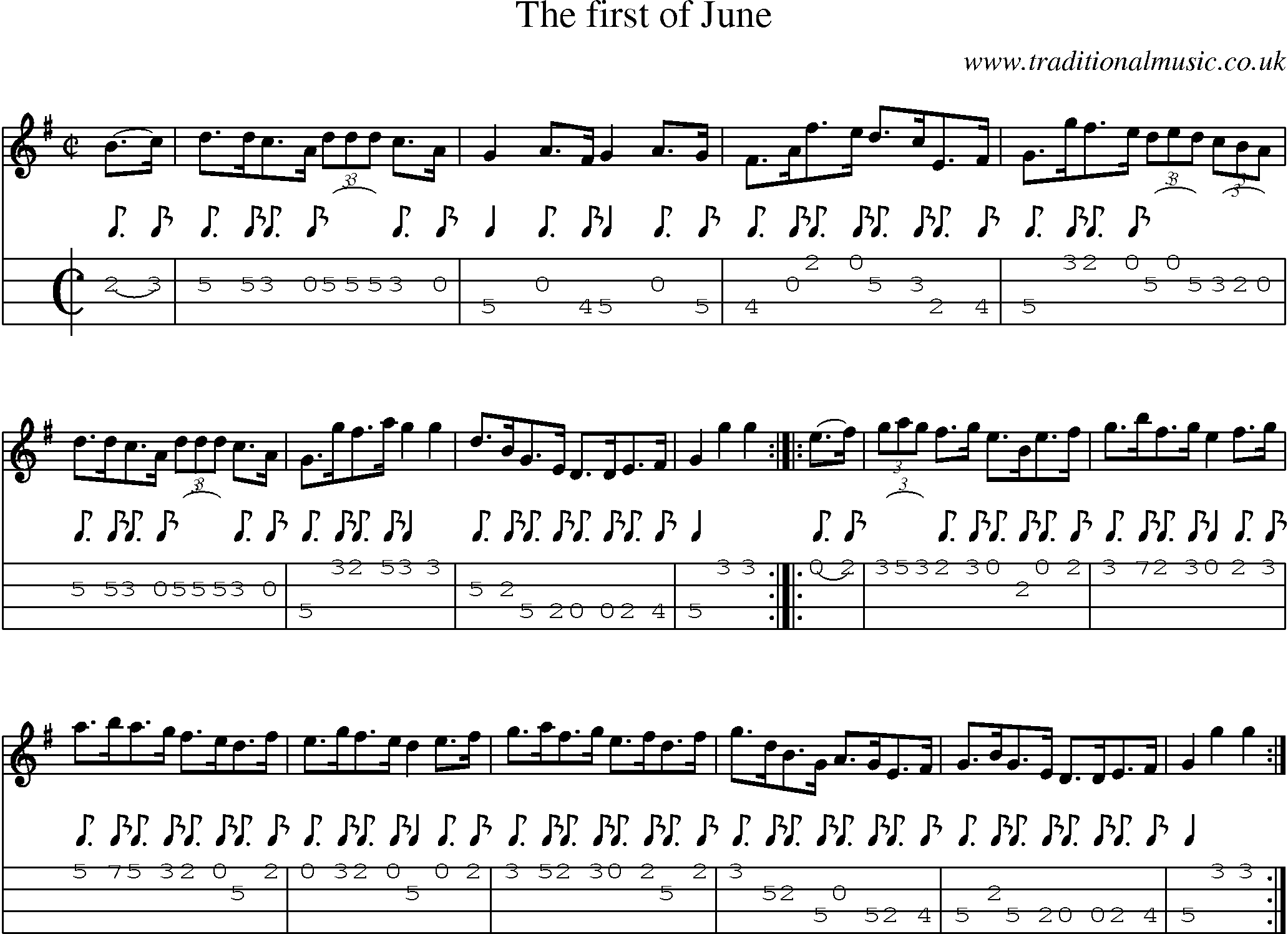 Music Score and Mandolin Tabs for First Of June