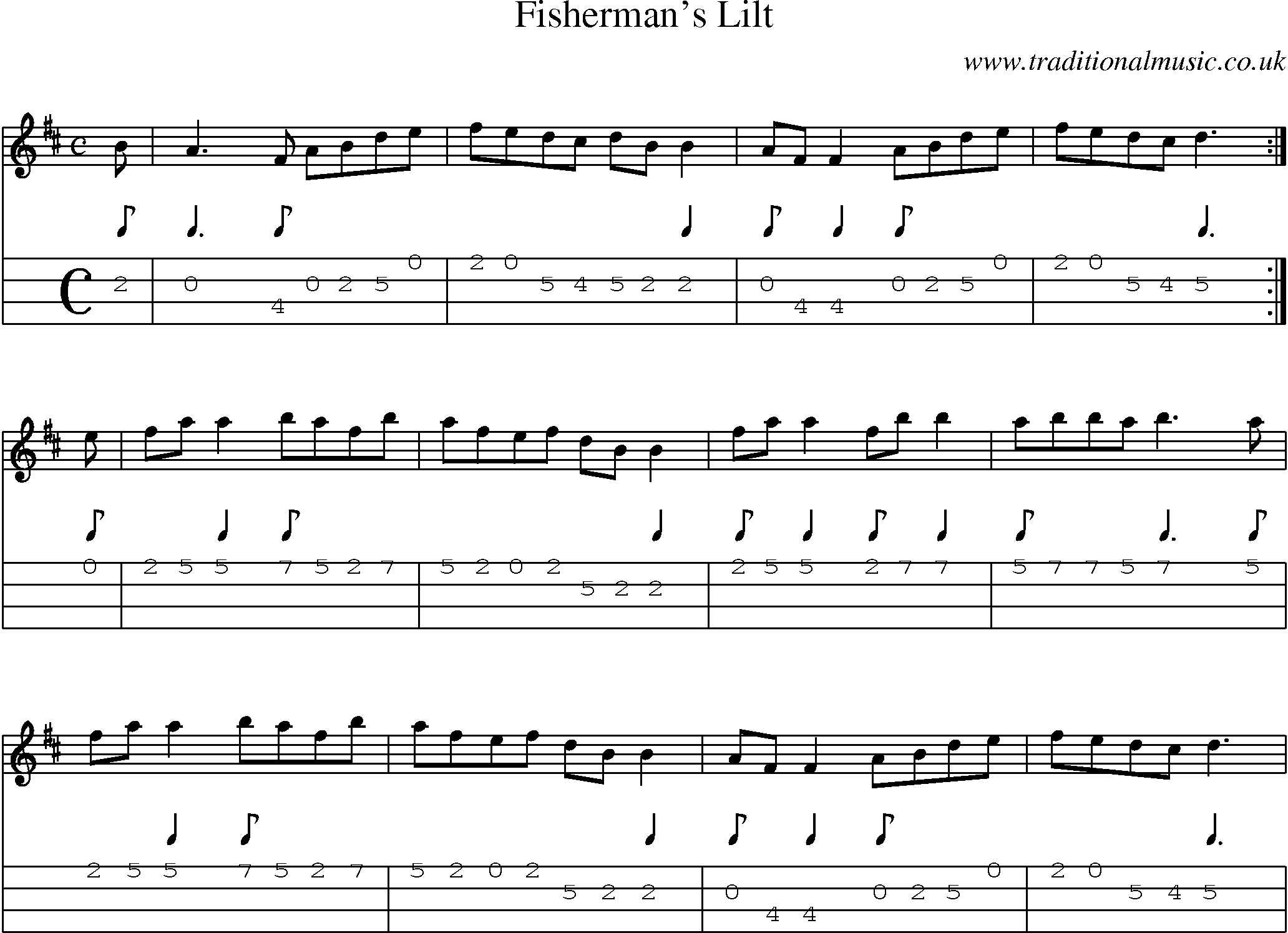 Music Score and Mandolin Tabs for Fishermans Lilt