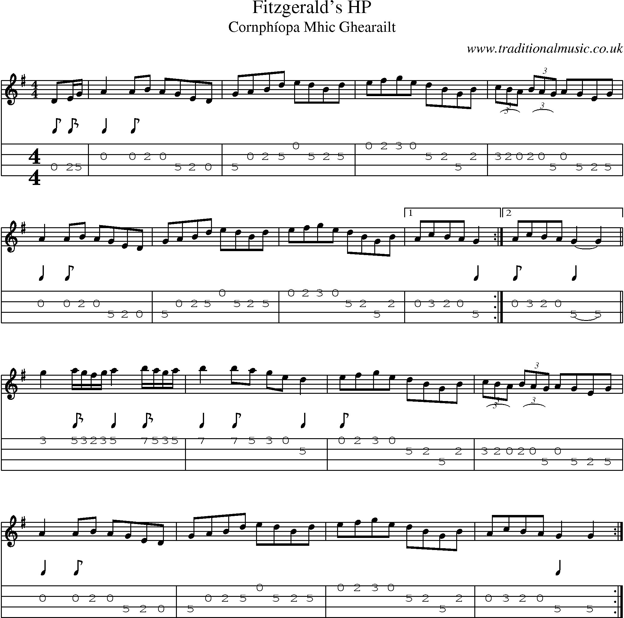 Music Score and Mandolin Tabs for Fitzgeralds 2