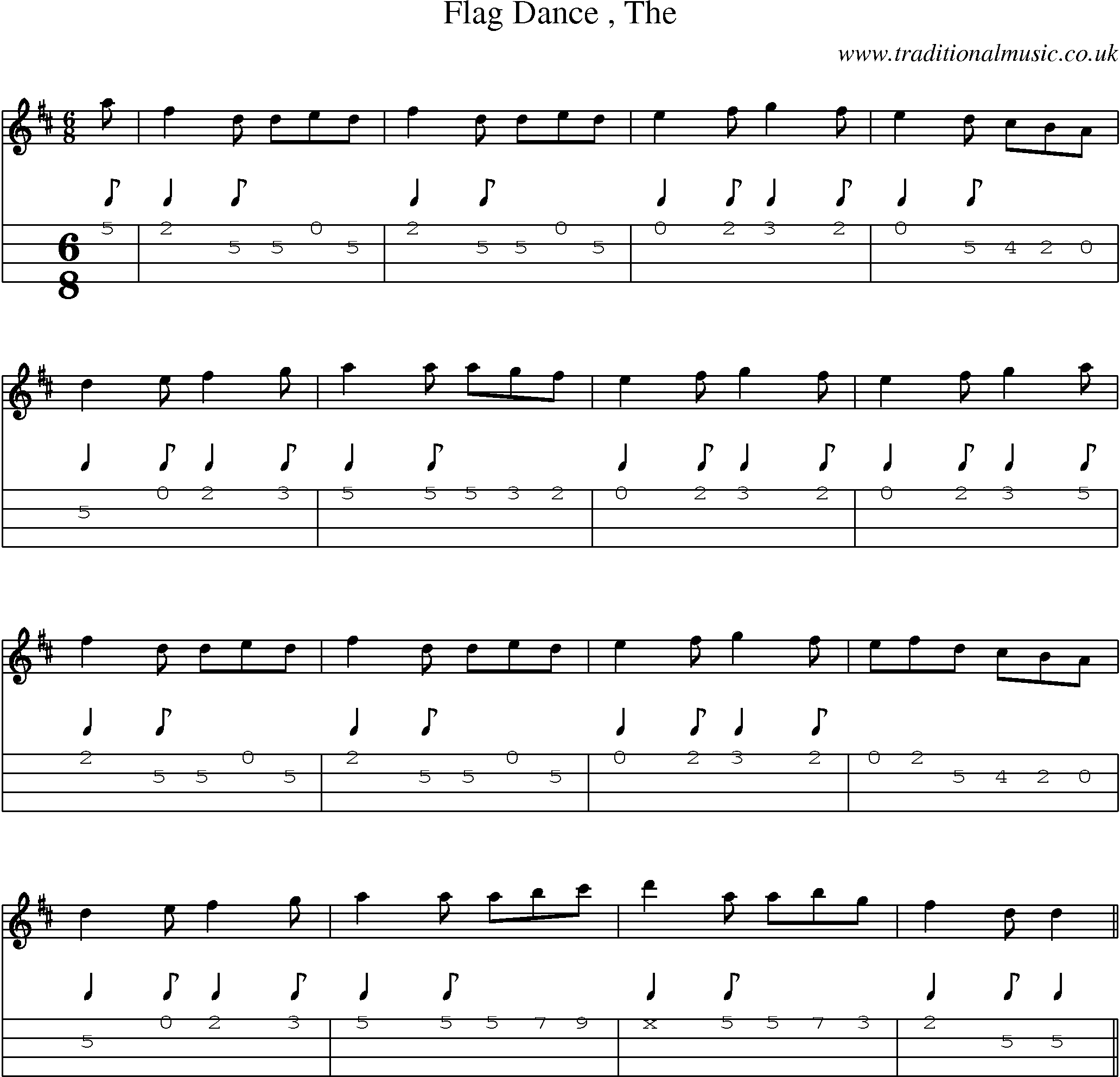 Music Score and Mandolin Tabs for Flag Dance