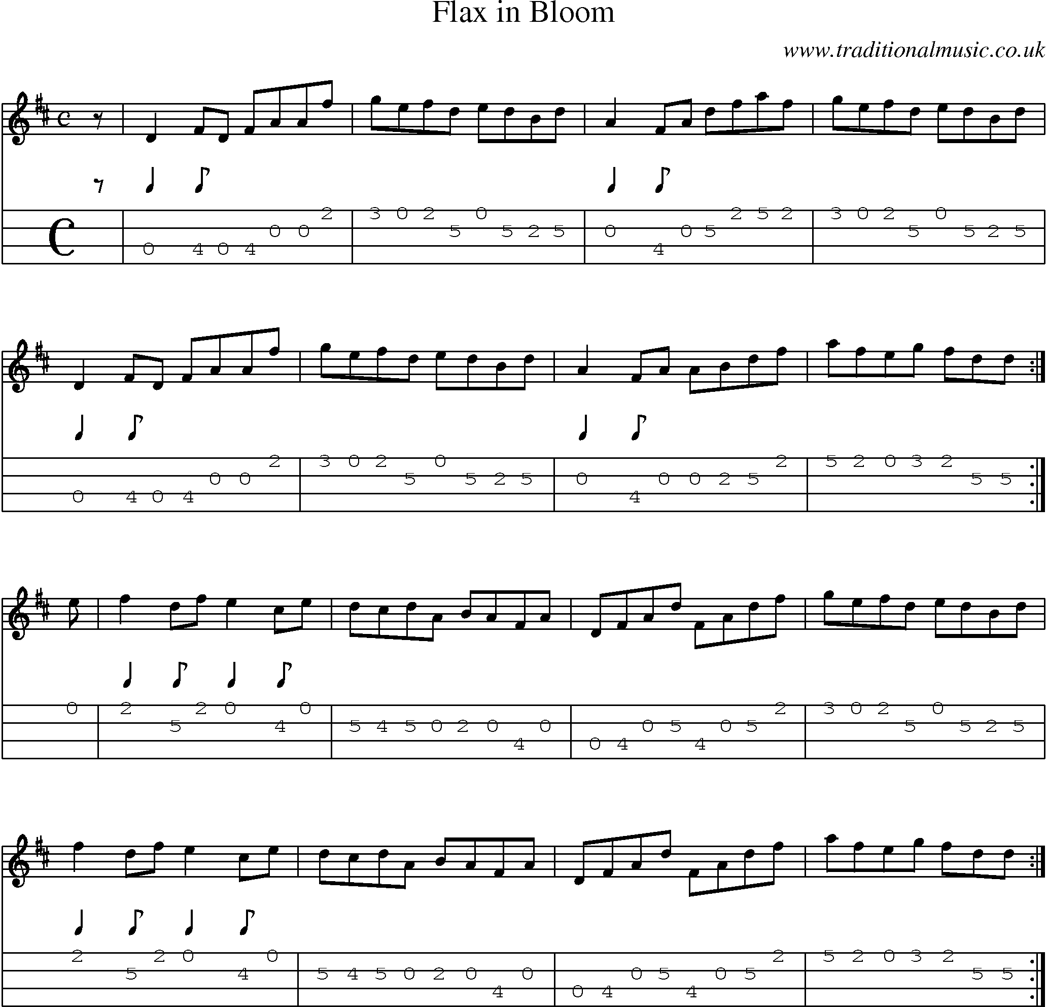 Music Score and Mandolin Tabs for Flax In Bloom
