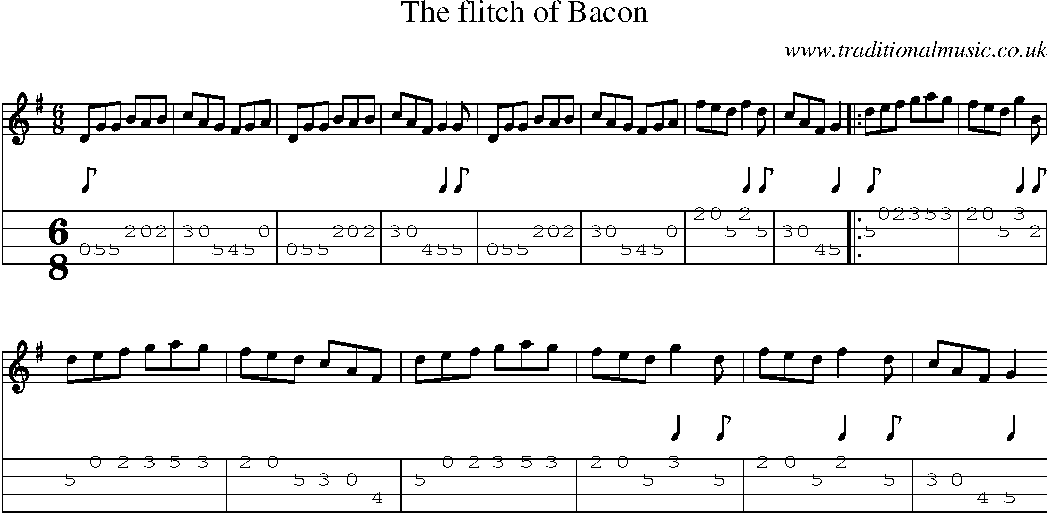 Music Score and Mandolin Tabs for Flitch Of Bacon