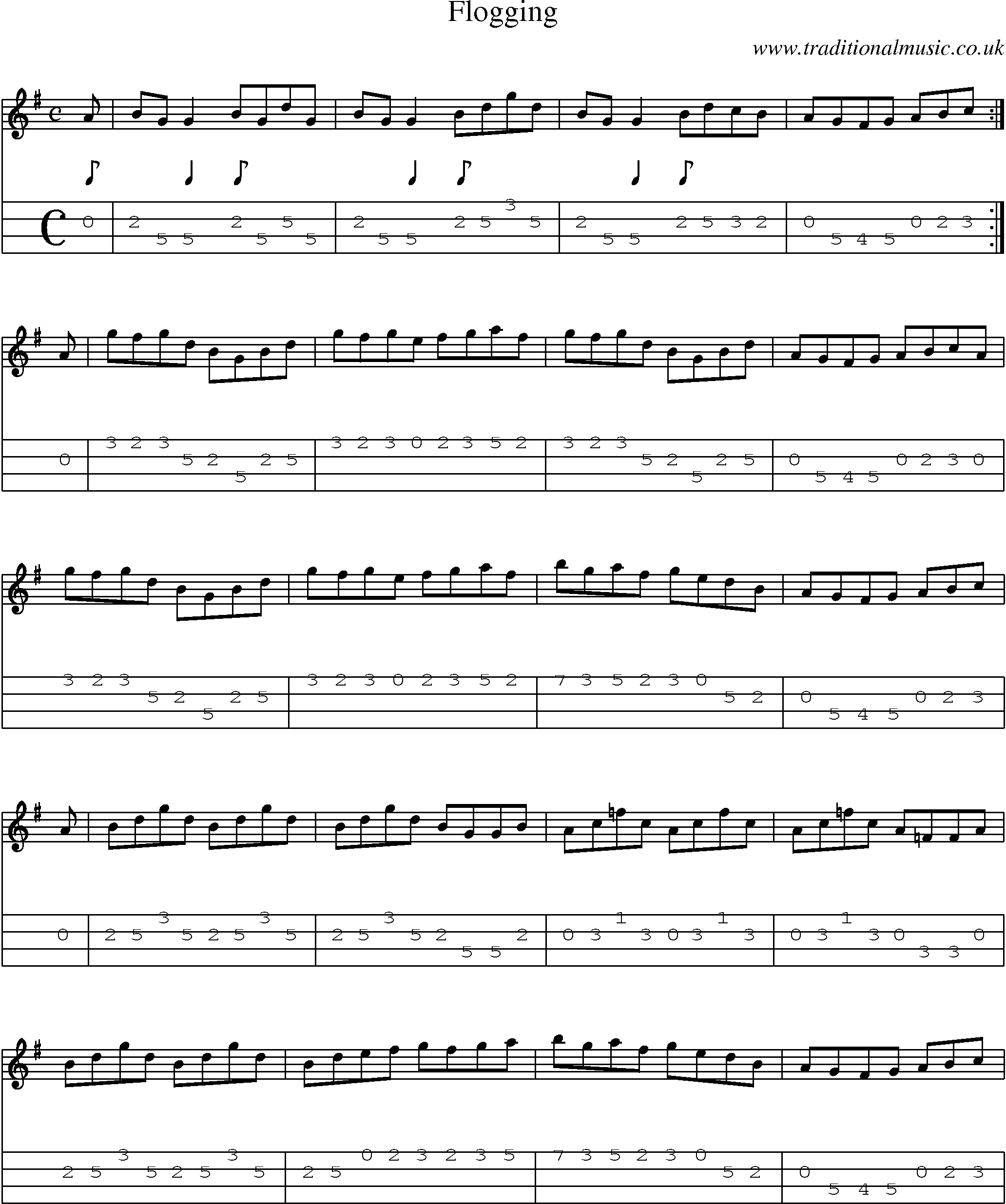 Music Score and Mandolin Tabs for Flogging