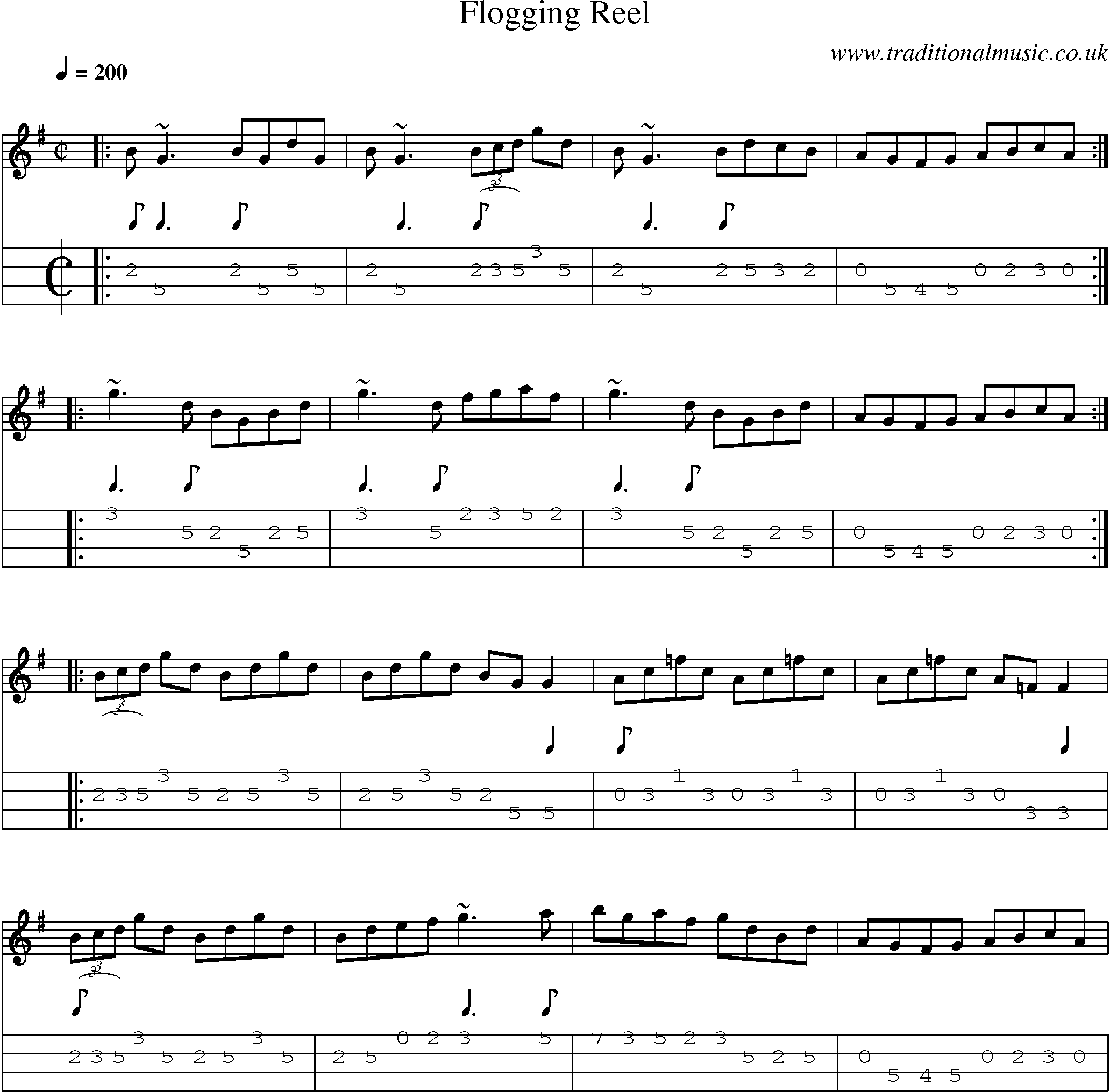 Music Score and Mandolin Tabs for Flogging Reel