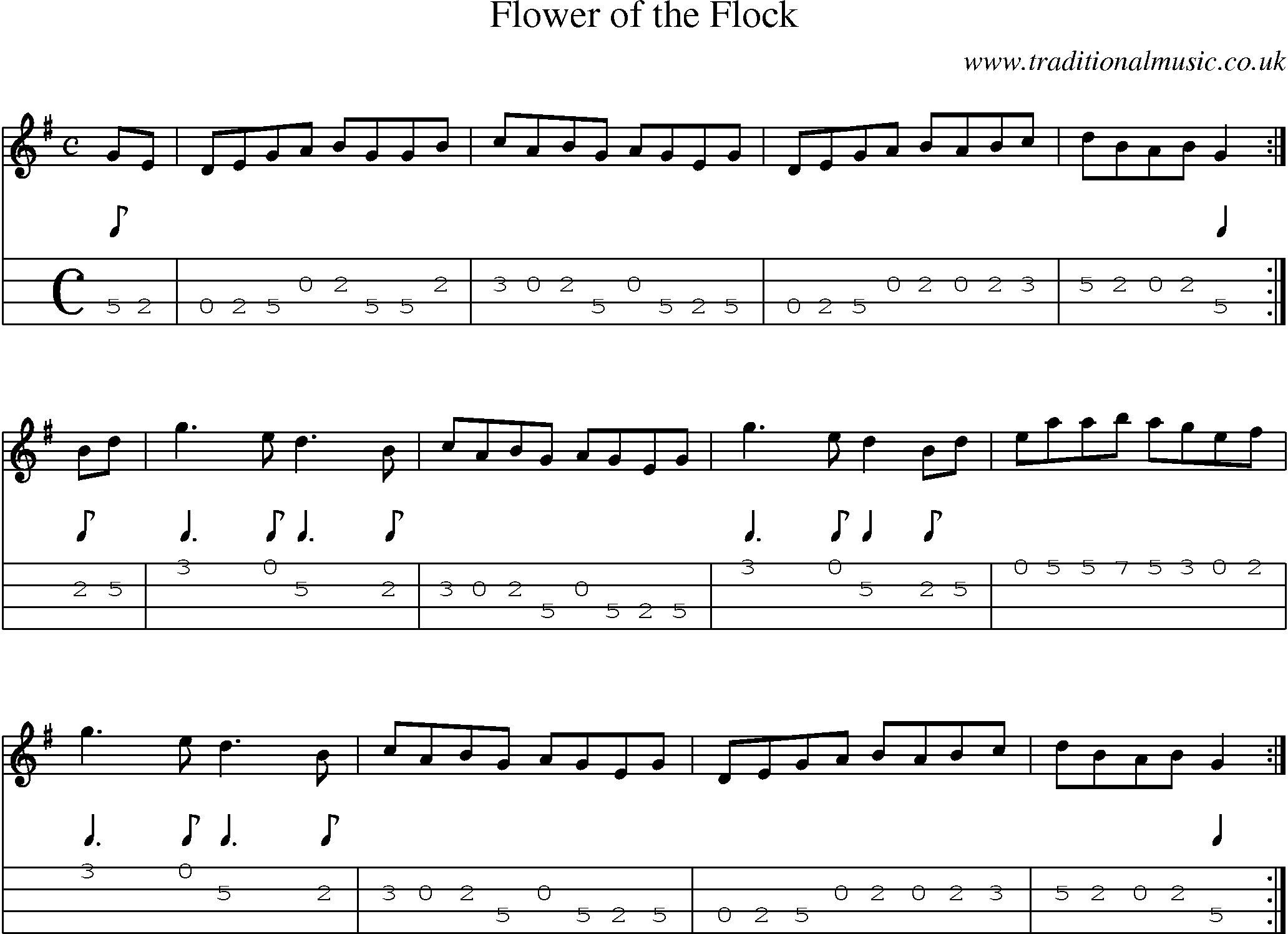 Music Score and Mandolin Tabs for Flower Of Flock
