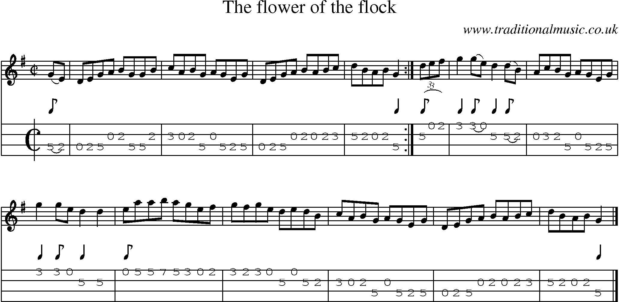 Music Score and Mandolin Tabs for Flower Of The Flock