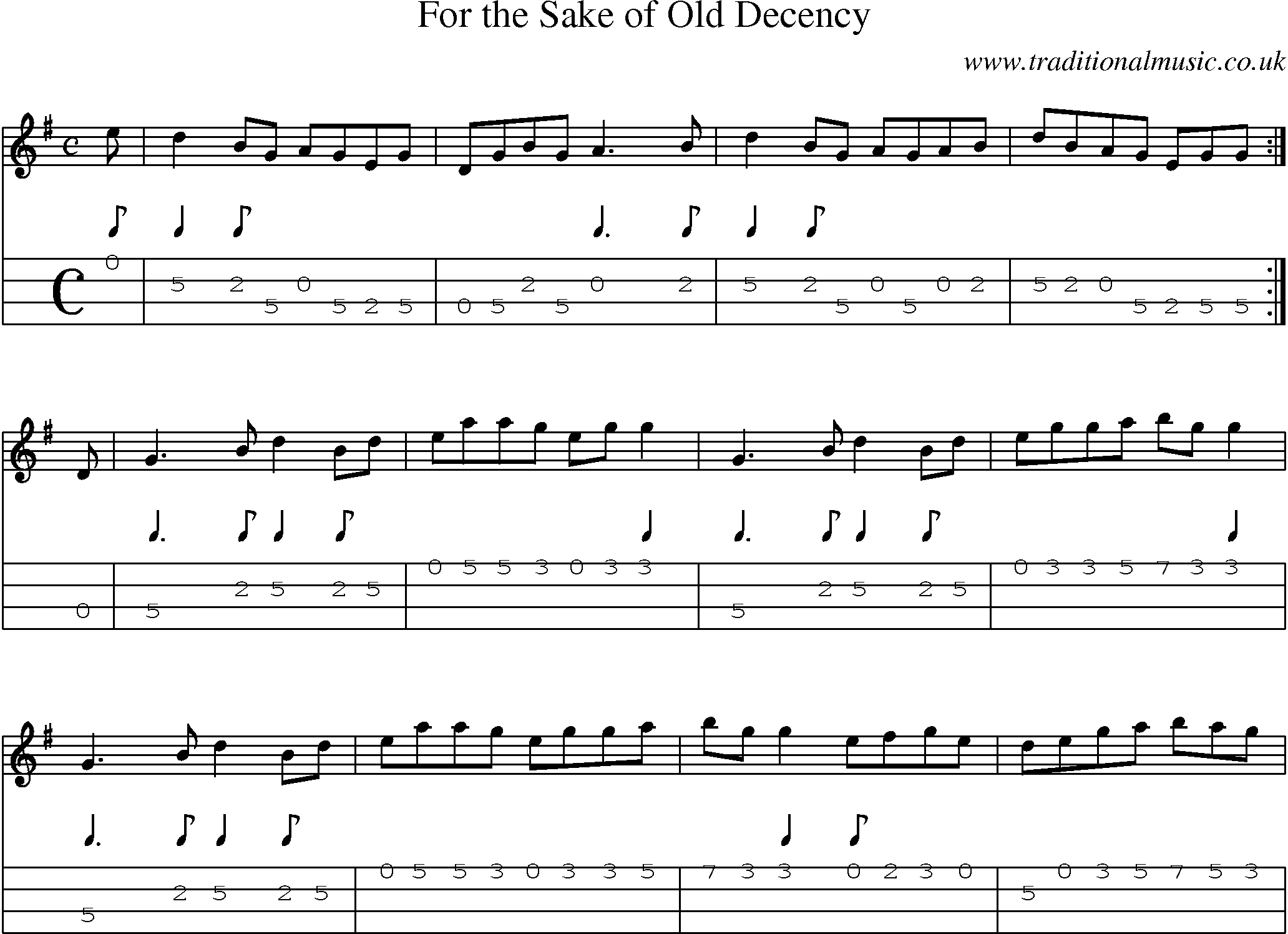 Music Score and Mandolin Tabs for For Sake Of Old Decency