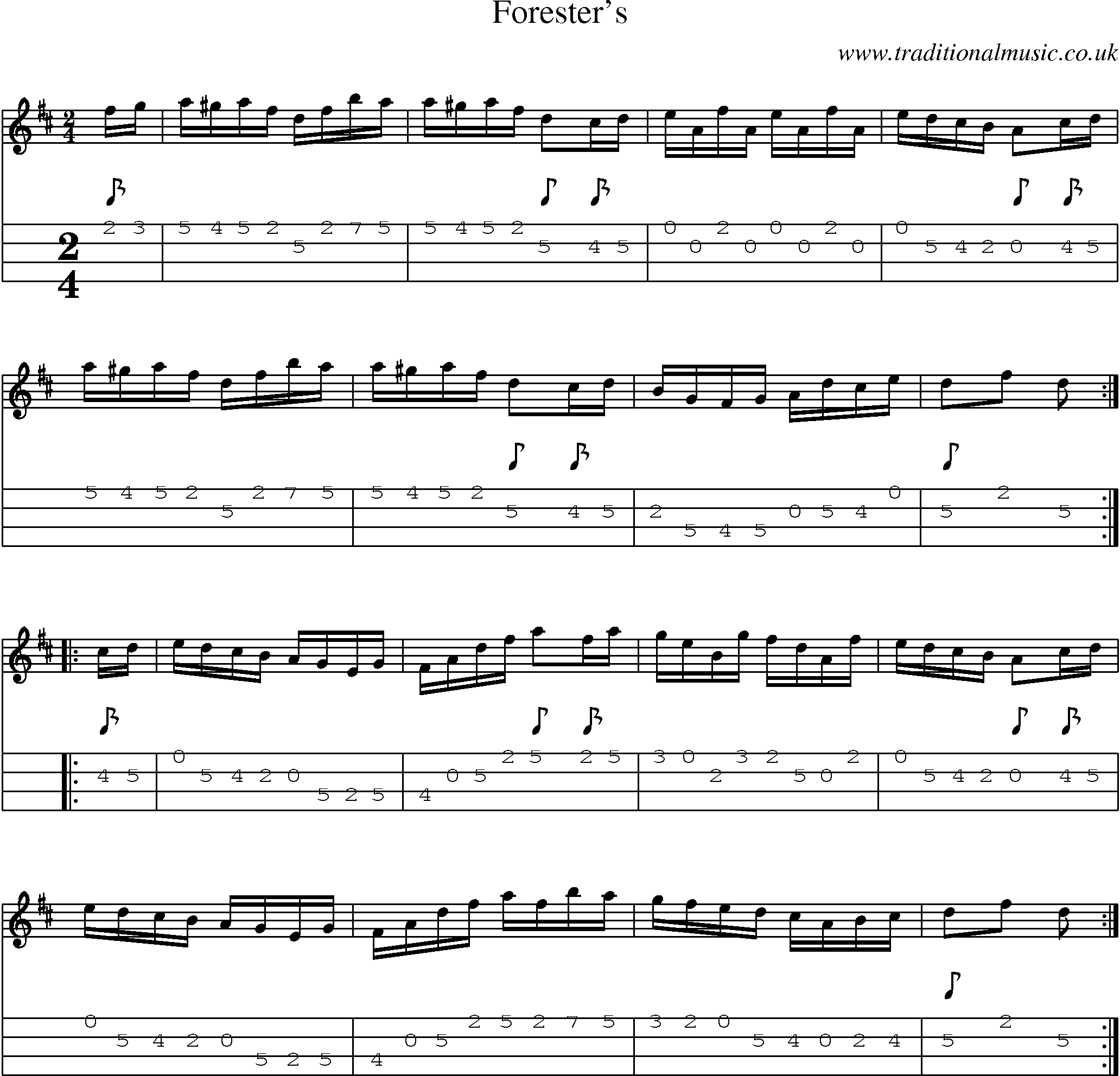 Music Score and Mandolin Tabs for Foresters