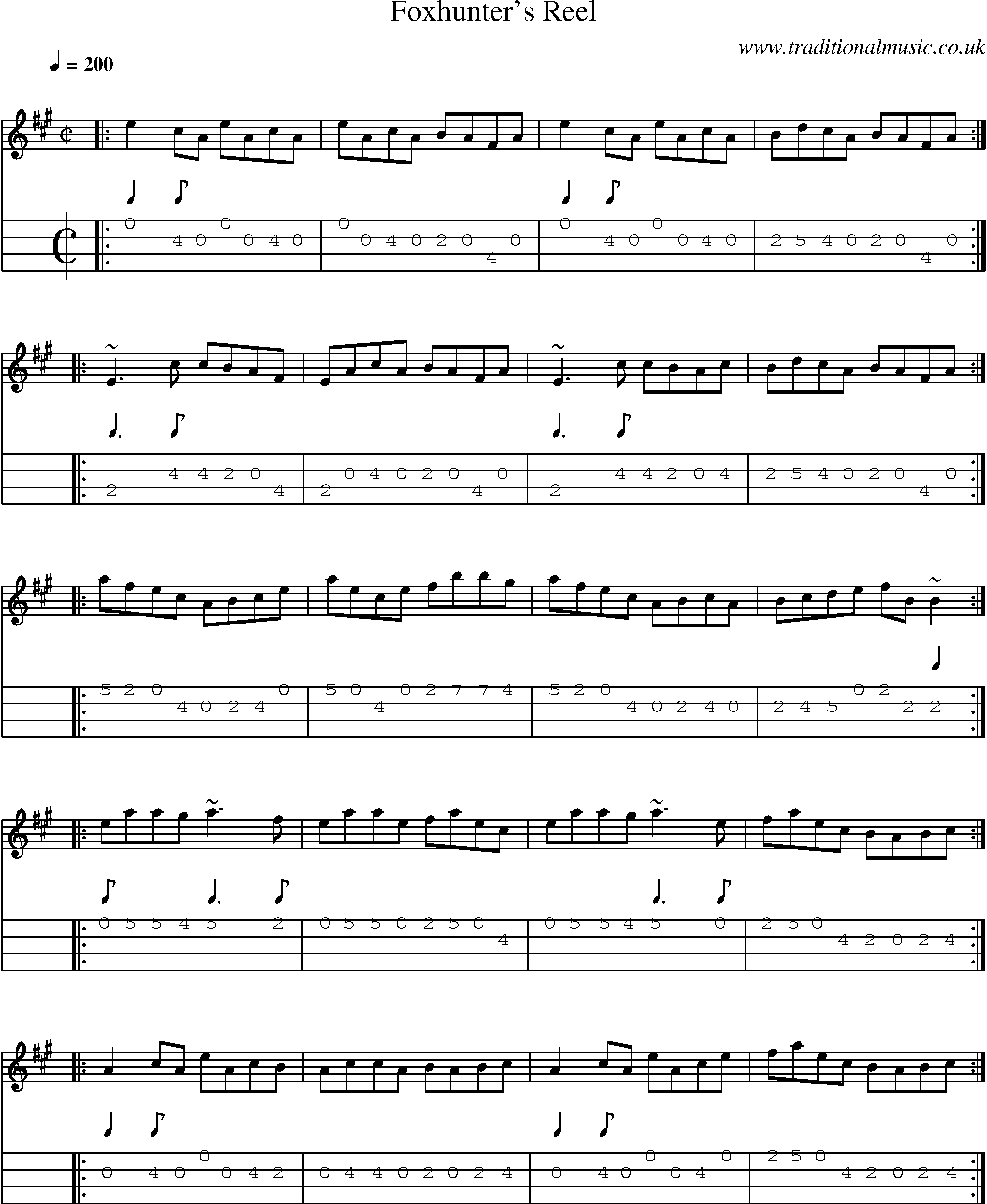 Music Score and Mandolin Tabs for Foxhunters Reel