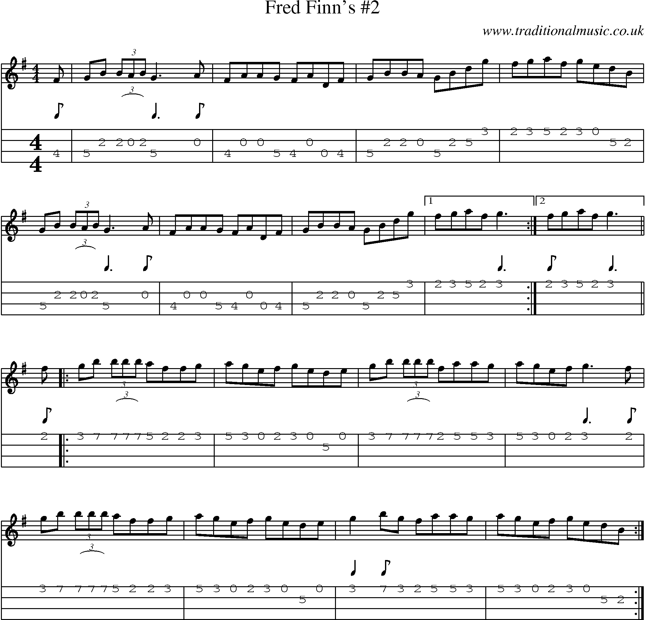 Music Score and Mandolin Tabs for Fred Finns 2