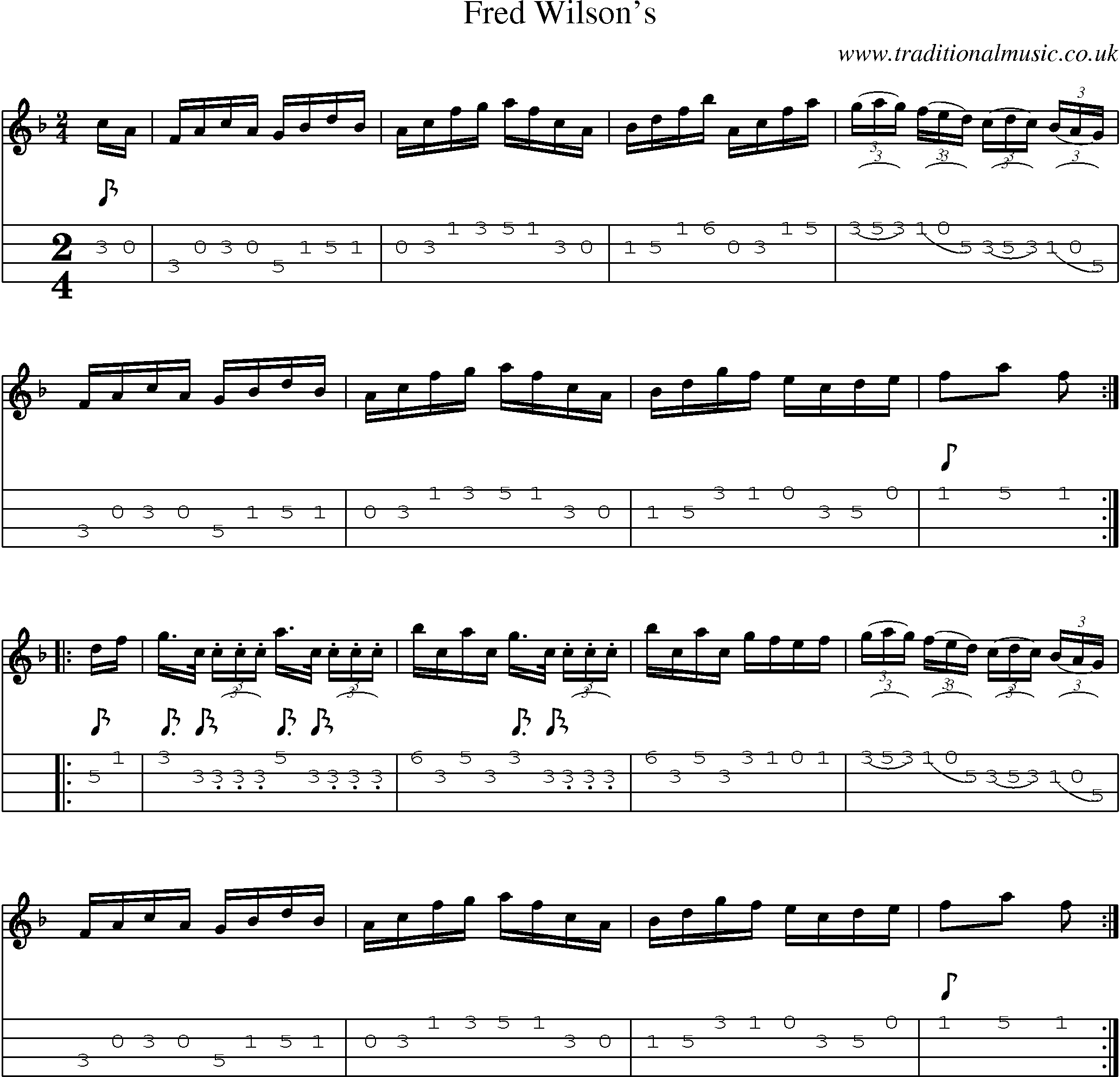 Music Score and Mandolin Tabs for Fred Wilsons
