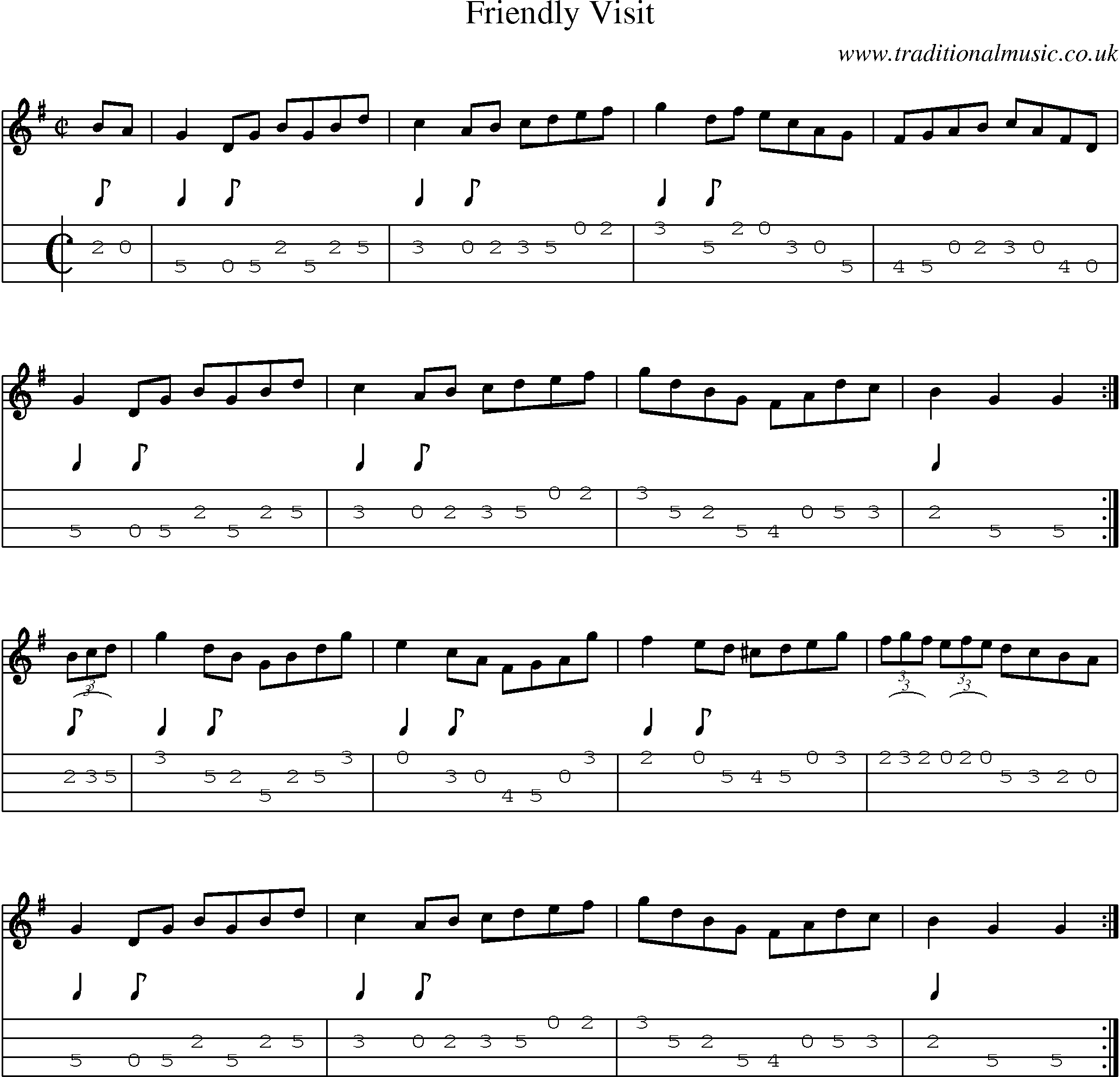 Music Score and Mandolin Tabs for Friendly Visit