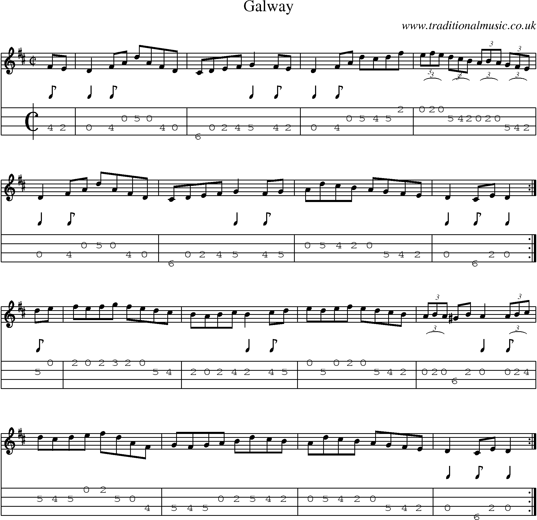 Music Score and Mandolin Tabs for Galway