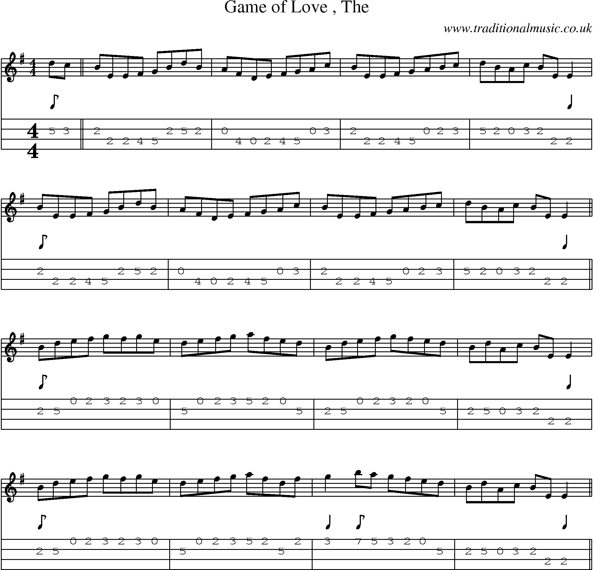 Music Score and Mandolin Tabs for Game Of Love