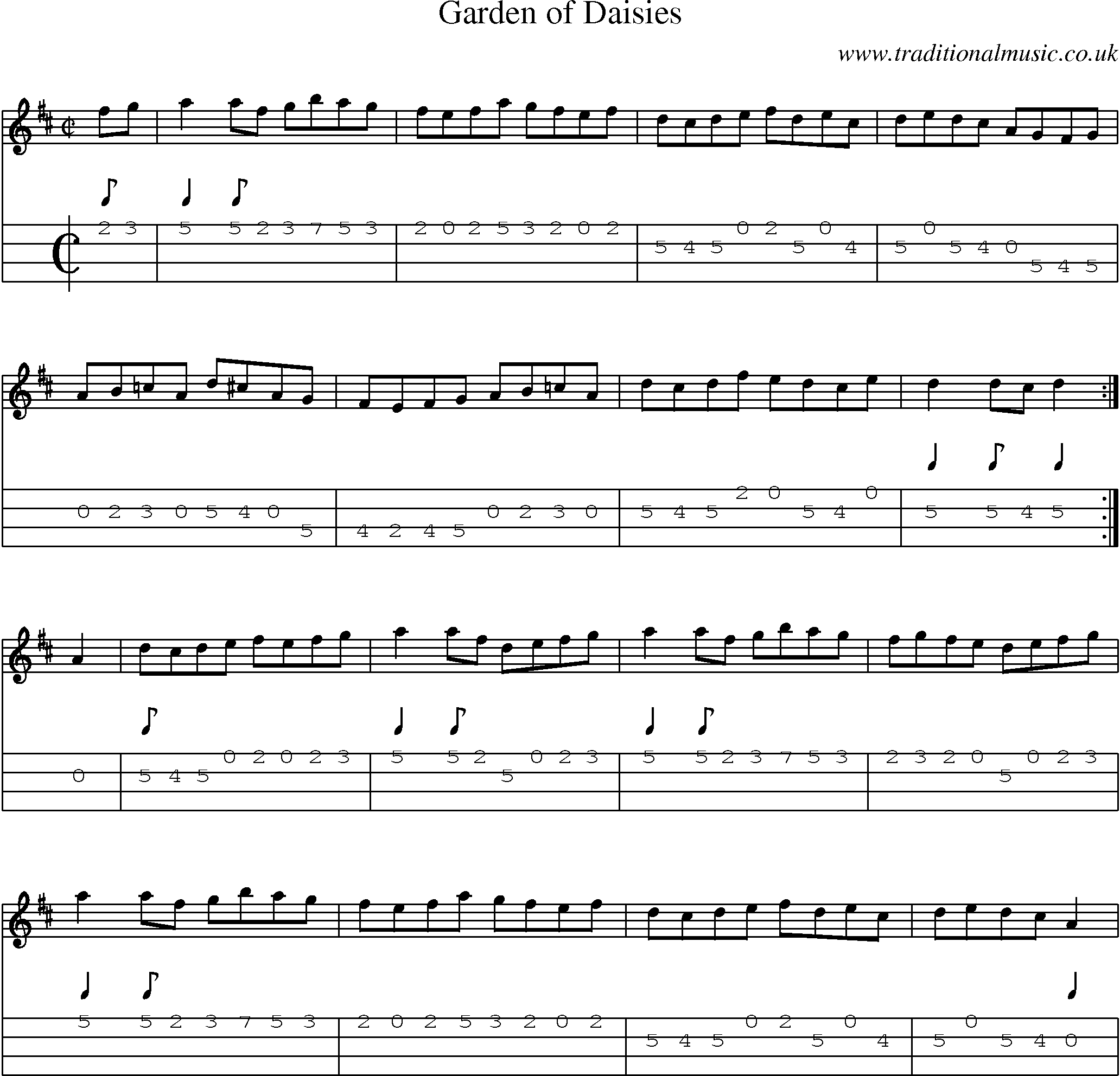 Music Score and Mandolin Tabs for Garden Of Daisies