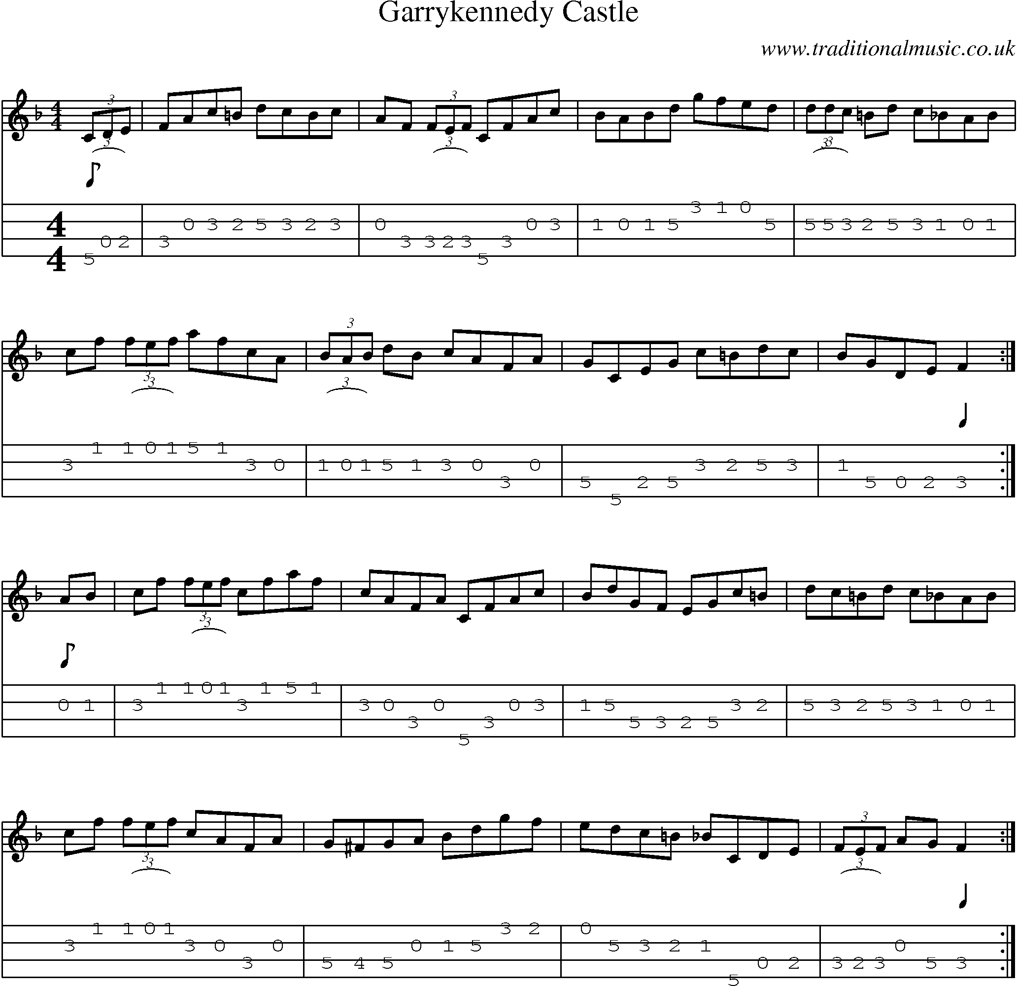 Music Score and Mandolin Tabs for Garrykennedy Castle