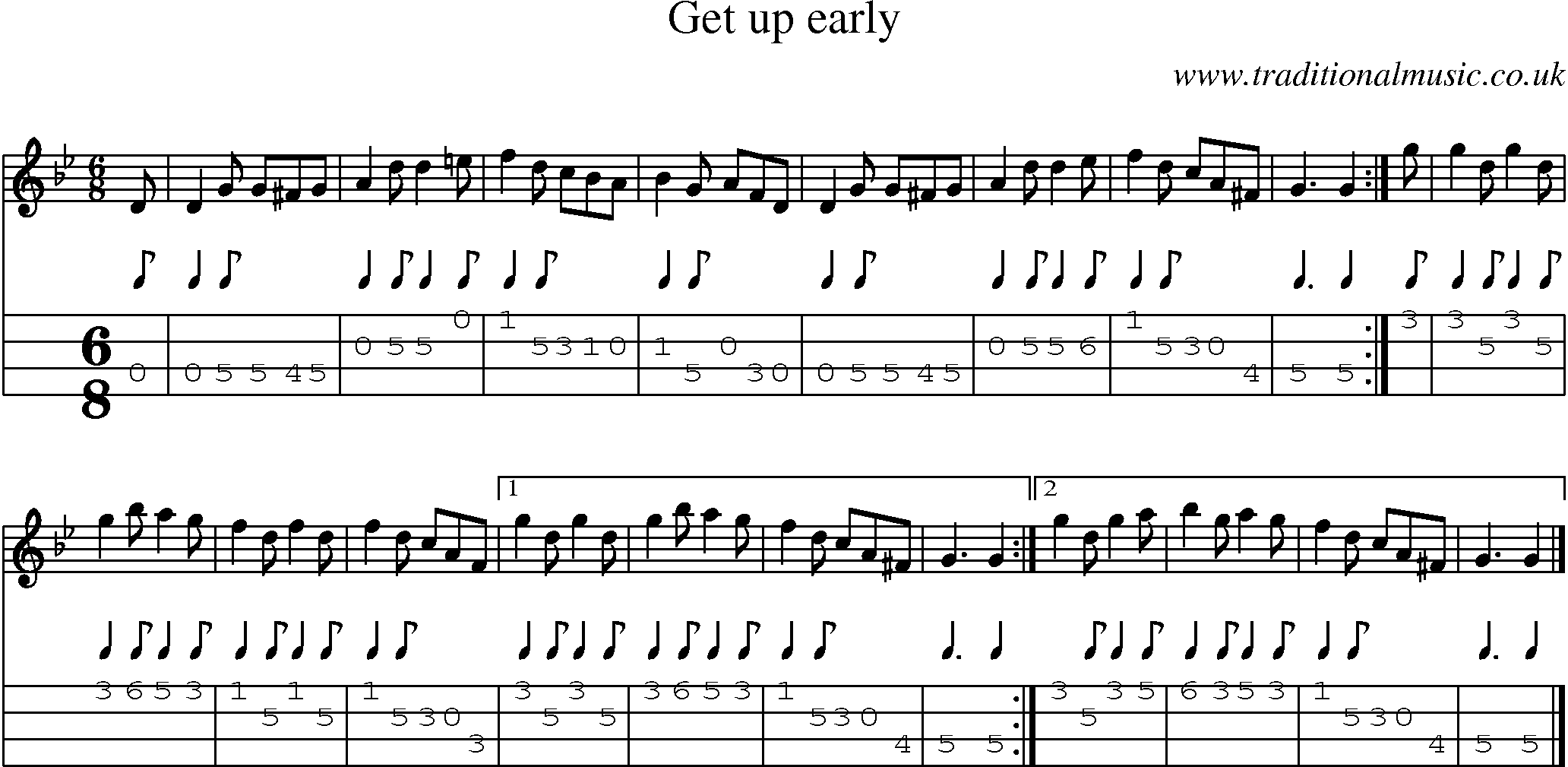 Music Score and Mandolin Tabs for Get Up Early